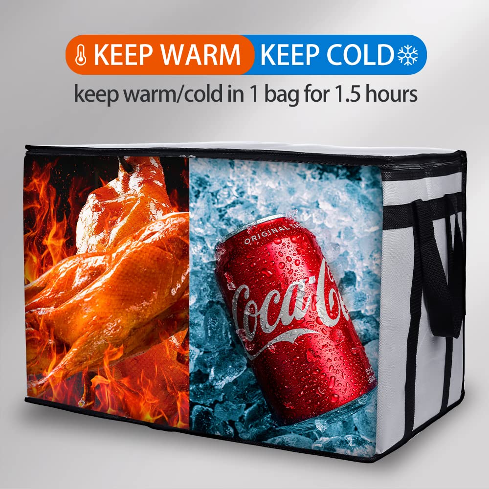 Bodaon 5-Pack Insulated Food Delivery Bag for Hot and Cold Meal, XXX-Large Grocery Tote Insulation Bag for Catering, Pizza Warmer, Cooler/Thermal Bags, Grey