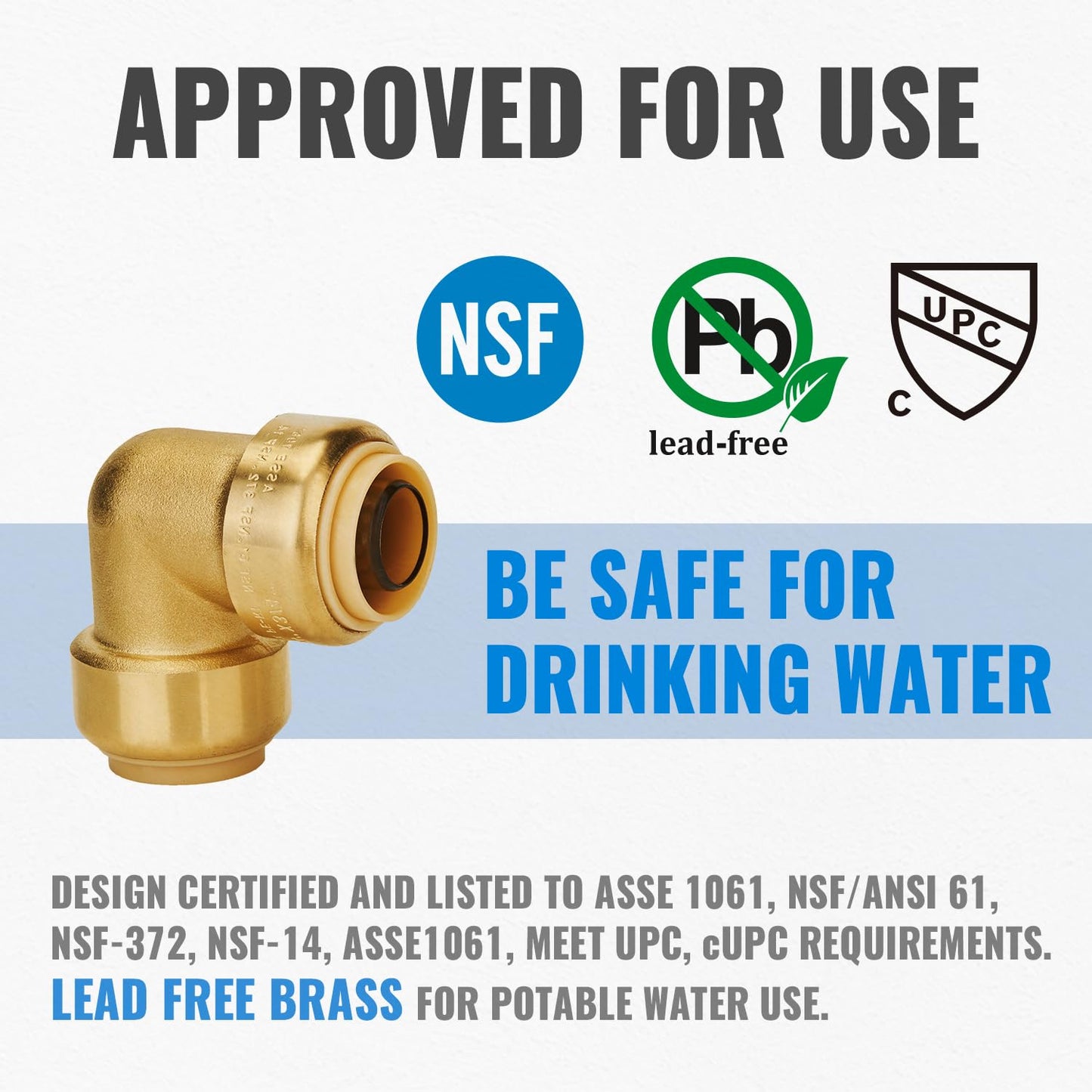 SUNGATOR 12-Pack PEX Elbow, 3/4-Inch Push Fit 90-Degree Plumbing Fitting Pipe Connector with Disconnect Clip, Push-to-Connect, Copper, CPVC, No Lead Brass