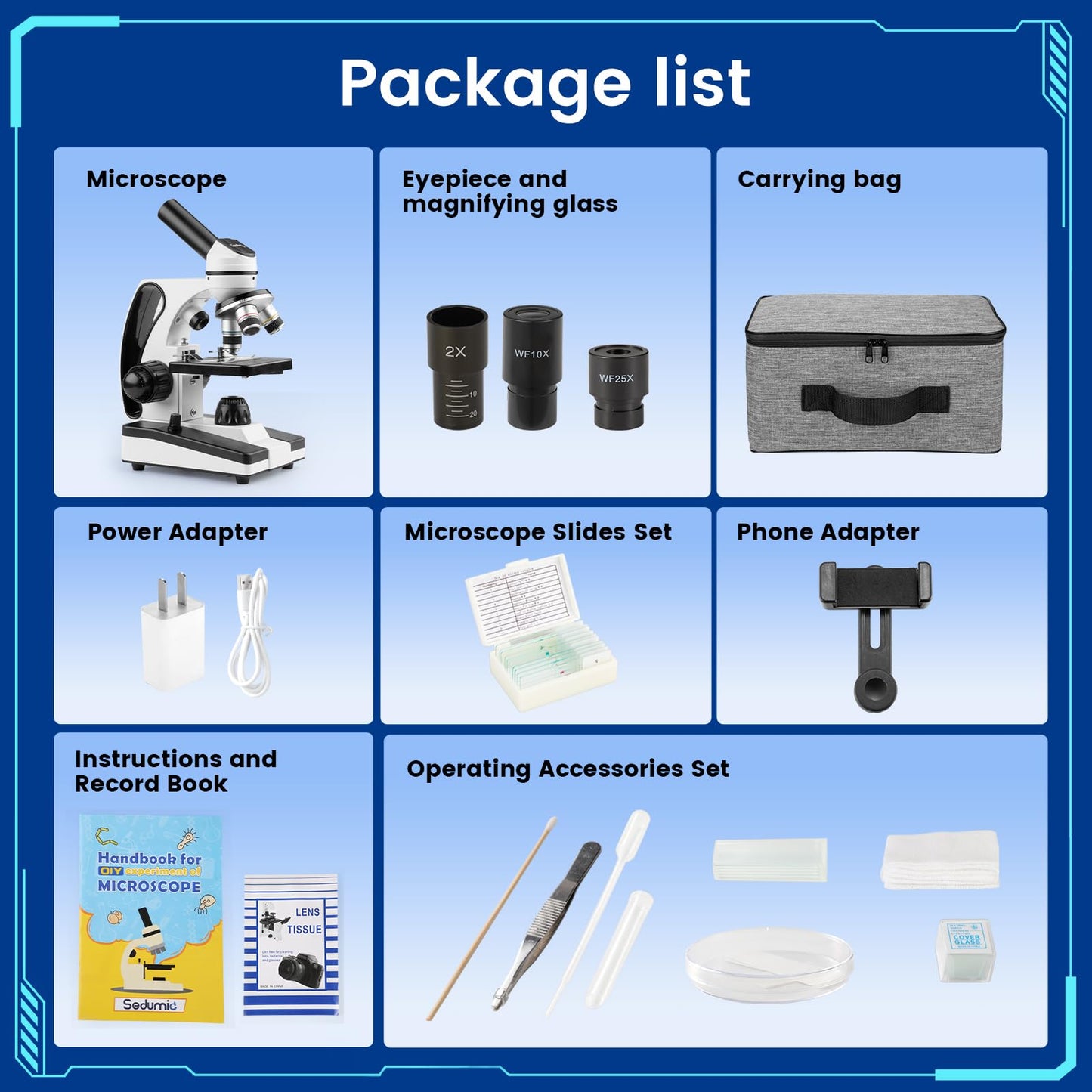 Sedumic Microscope for Adults Kids 40X-2000X Compound Monocular Microscope for Students School Laboratory Home Education with Slides Set Phone Adapter