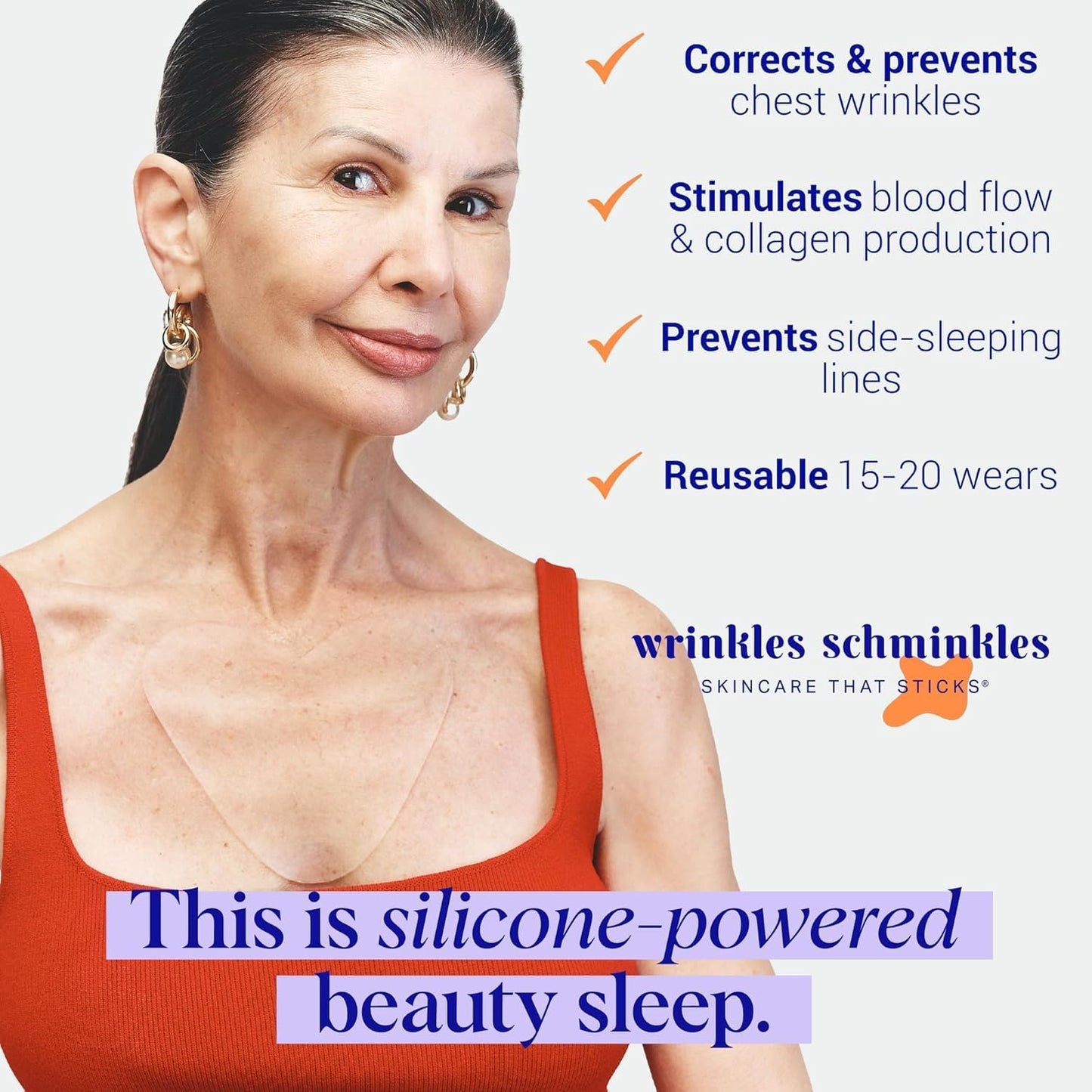 Wrinkles Schminkles Chest, Cleavage & Body Stretch Mark Wrinkle Patches | Reusable Hypoallergenic Pregnancy Safe Silicone Smoothing Pads to Prevent and Reduce Wrinkles & Stretch Marks | 2 Pack