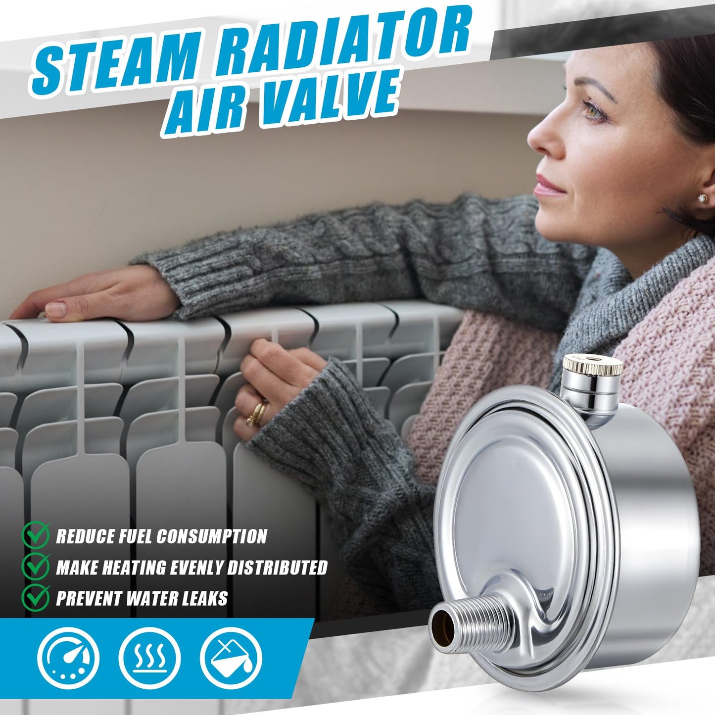 Gisafai 6 Pack Steam Radiator Air Valve #4#5#6#C #D 1/8" Steam Air Vent Angle Mount Heat Regulator Valve Chrome Plated Copper Vent for Winter Radiator Parts