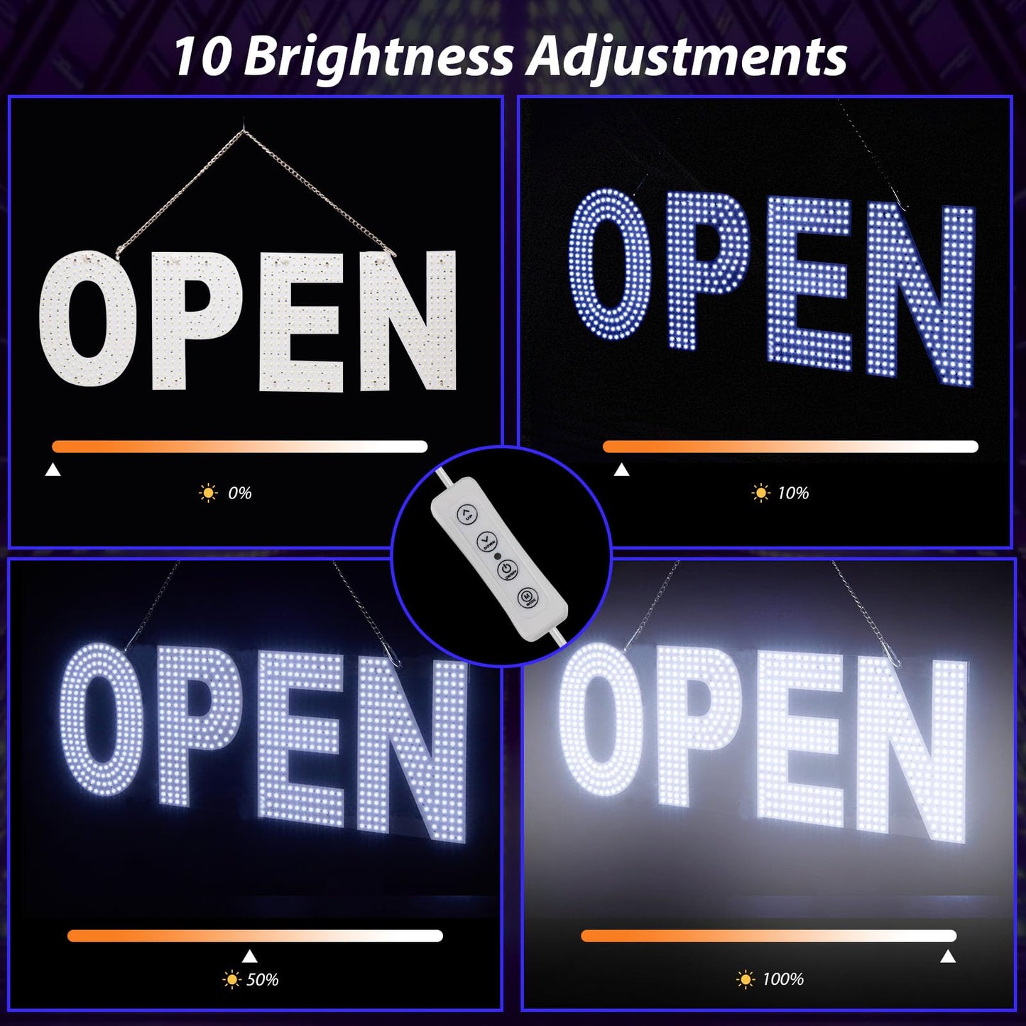 Thirdpolite Open Signs for Business, 30"x10" Dimmable Large LED Open Light Up Sign with Hanging Installation for Salon Gym Cafes Store Office Bar Hotel Pubs Cold white