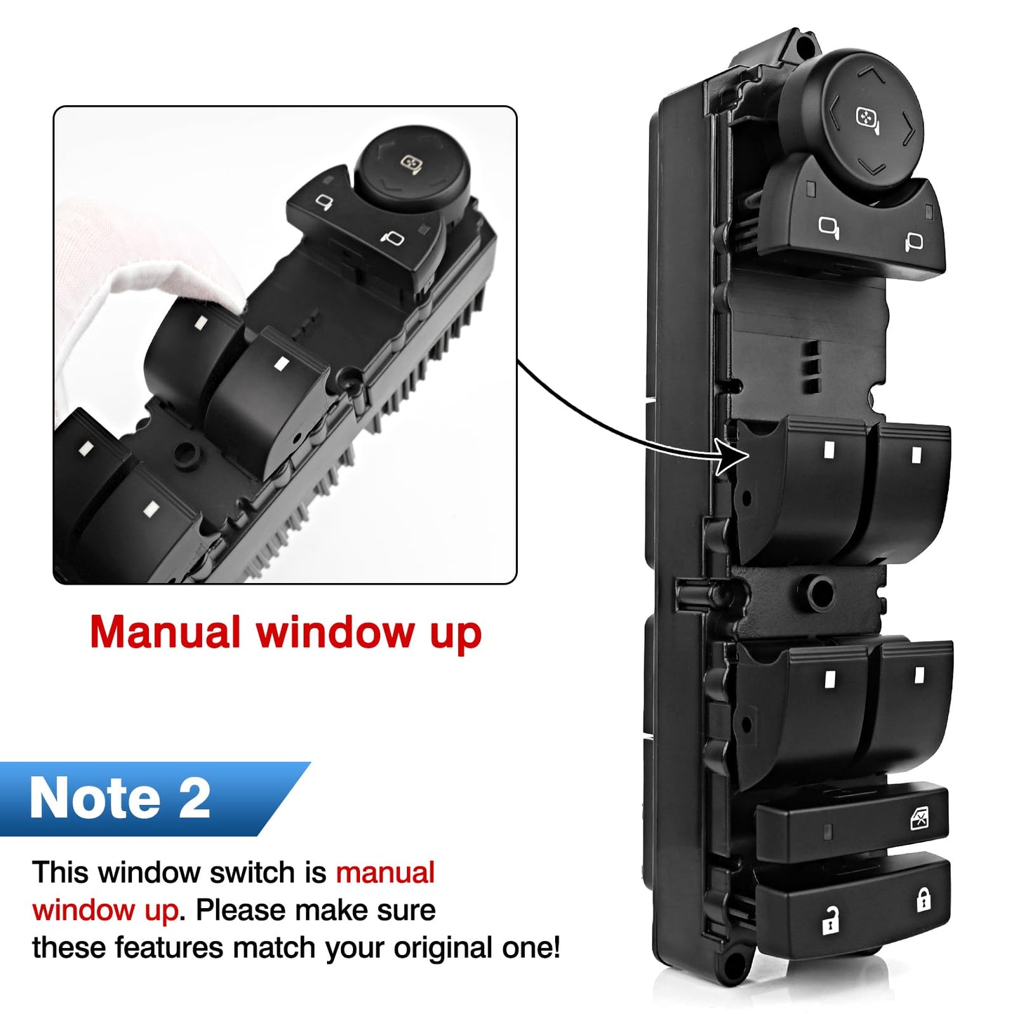 TOP-MAX 20835552 Master Power Window Switch Driver Side Compatible with 2007-2013 Chevrolet Silverado, Avalanche, 2007-2014 Suburban, Tahoe, Sierra, Yukon Without Power Folding Mirrors, OE# 20835552