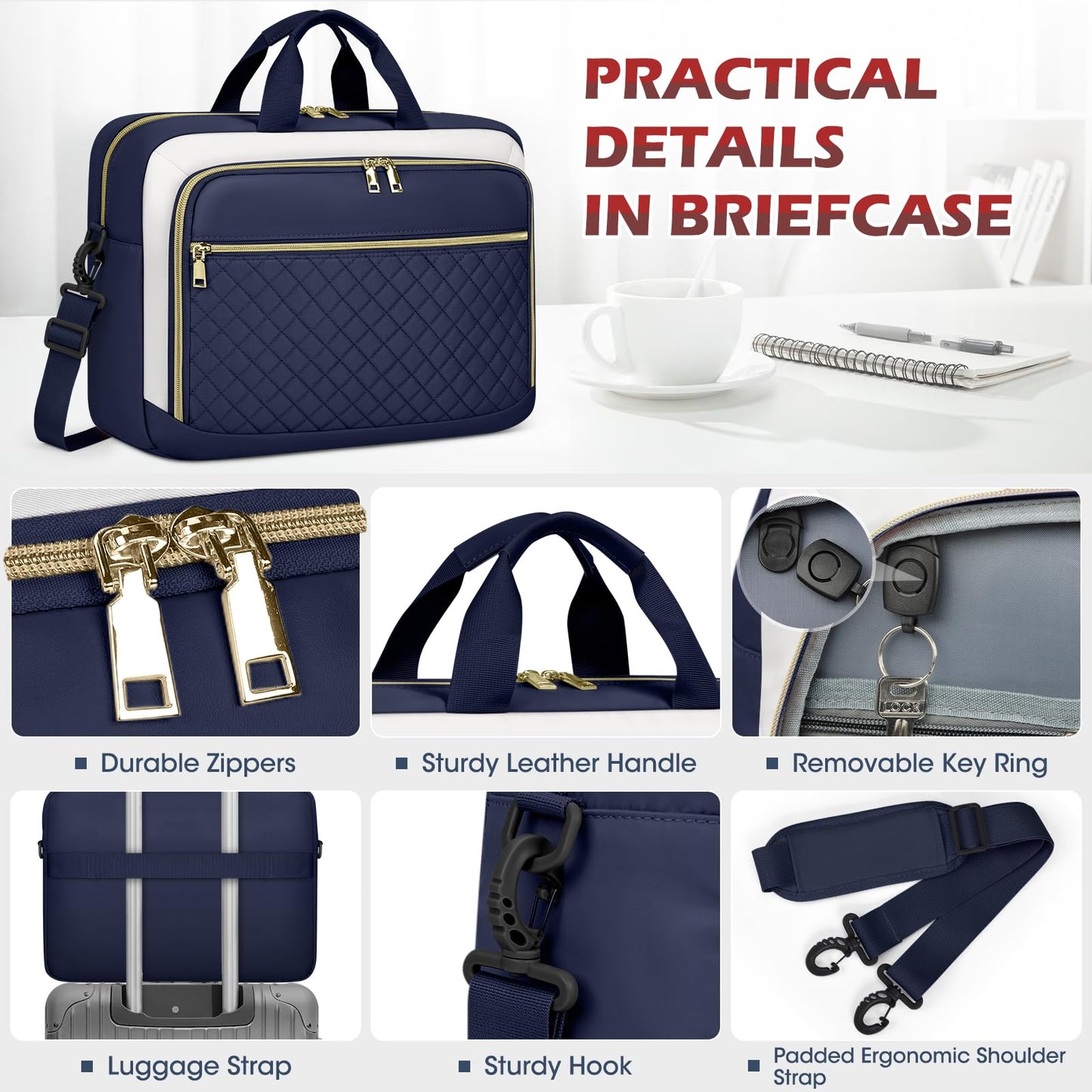 NEWHEY Laptop Bag 17.3 Inch Laptop Briefcase for Women Men Waterproof Shoulder Messenger Bag Large Computer Bag for Business Office Work College, Blue&Beige
