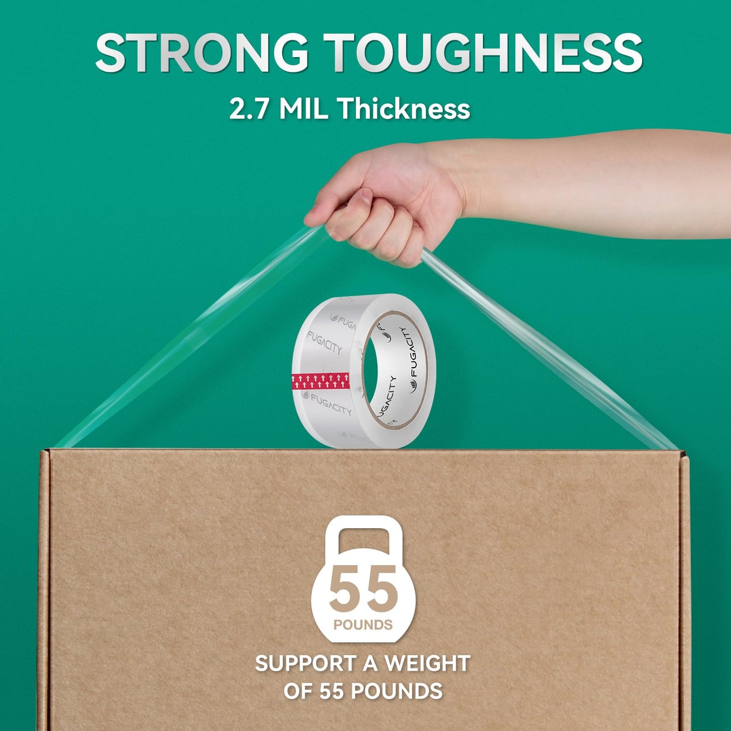 FugaCity Clearer Packing Tape Refills (24 Rolls),Heavy Duty Packaging Tape for Moving Sealing, Moving Supplies Shipping Tape,2.7 Mil Thick, 1.88 in Wide,65 Yards Per Roll,Total 1560 Yards