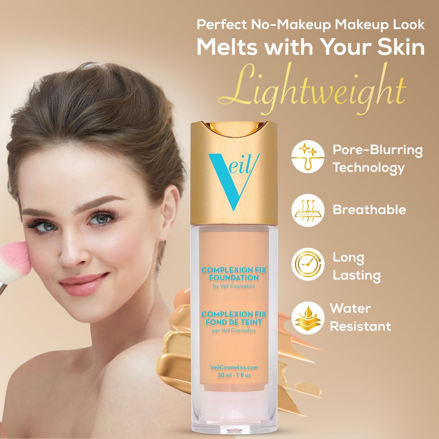 Veil Cosmetics Complexion Fix Liquid Foundation – Buildable Coverage – Water-Resistant, Hypoallergenic, Oil-Free, Cruelty-Free & Vegan – Lightweight & Brightening – Long Lasting (2N Light Neutral)