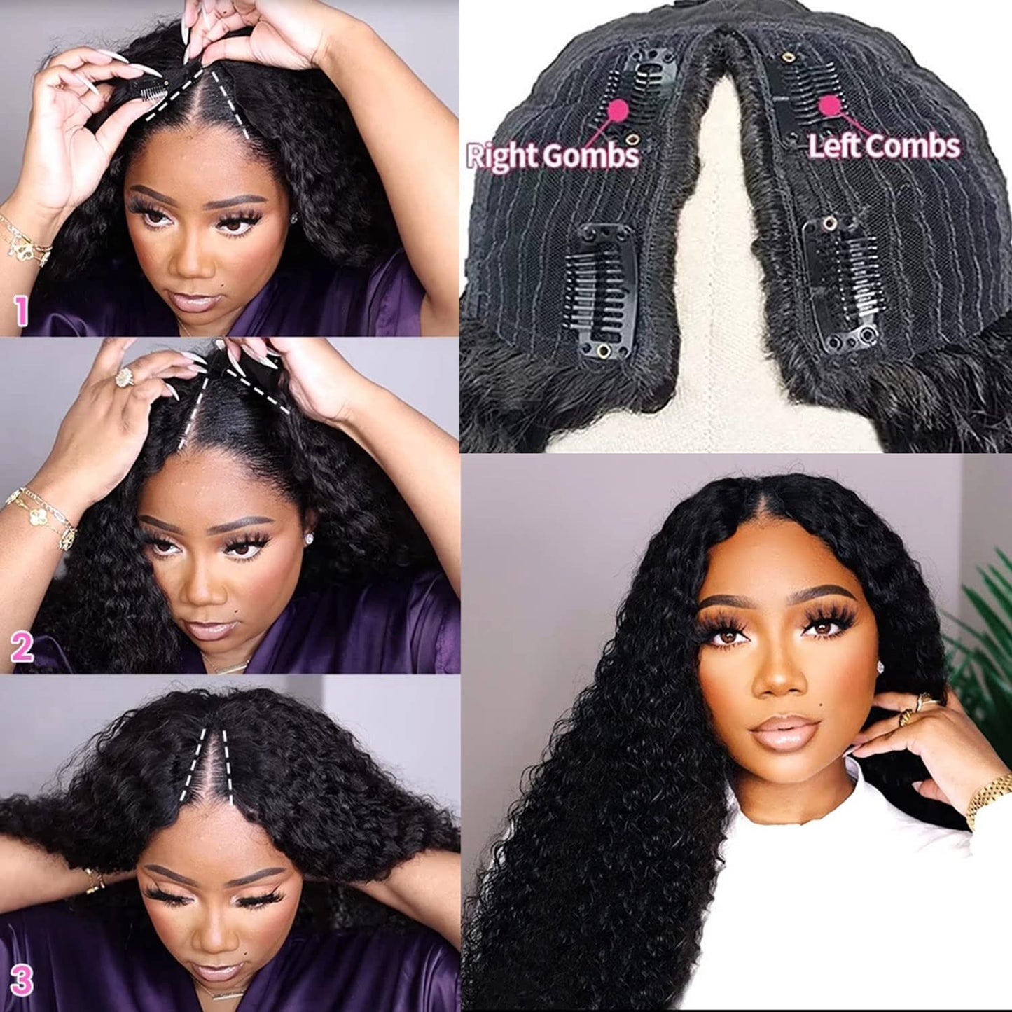 ISEE Hair 22 Inch Water Wave V Part Wig Human Hair No Leave Out Brazilian Glueless Curly Wave Upgrade U Part V Part Wigs for Black Women Human Hair 180% Density Natural Color