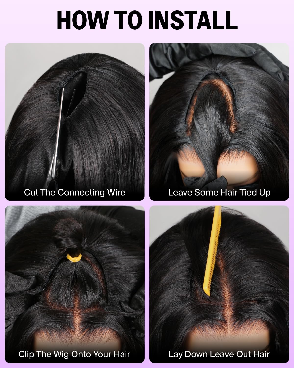 Megalook hair V Part Wig Human Hair Body Wave Glueless Wigs Human Hair Clip in U Part Human Hair Wig No Sew In No Glue No Leave Out Human Hair Wigs for Black Women 200% Density Natural Color 18 Inch