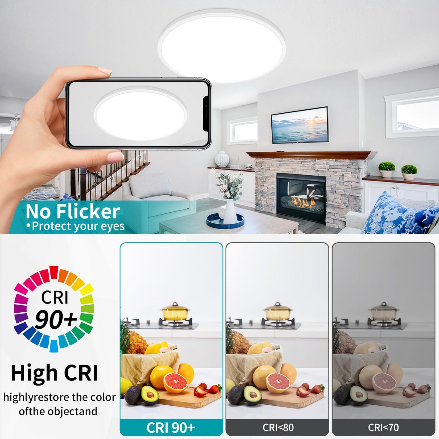 Glowall 24 Inch Led Flush Mount Ceiling Light Fixture, Ultra Thin, Dimmable with Remote Control, 56W, 5600 Lumen, Modern, Round, White, for Kitchen, Dining Room, Bedroom, Living Room, Home Office