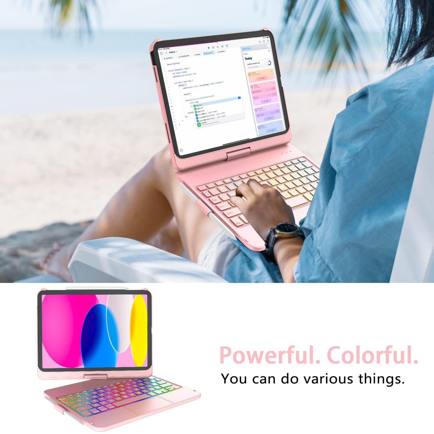CC Store Touchpad Keyboard Case for iPad 10th Generation 10.9" 2022, Multi-Touch & Backlit Keys, 360° Rotatable & Pencil Holder,for New iPad 11 Generation(A16) 11-inch Case Keyboard (Rose Gold)