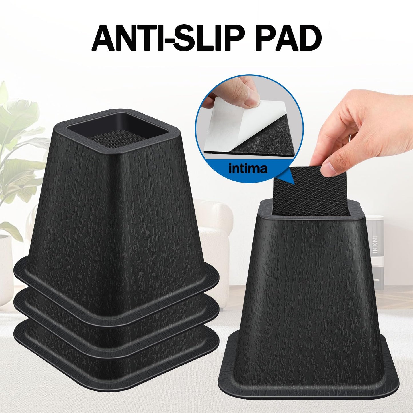 ANNKUT 6 Inch Heavy Duty Bed Risers, Furniture Risers for Desk, Chair, Table or Sofa, Couch Lift Risers, Supports up to 2200 lbs per Leg(8 Pack Black)