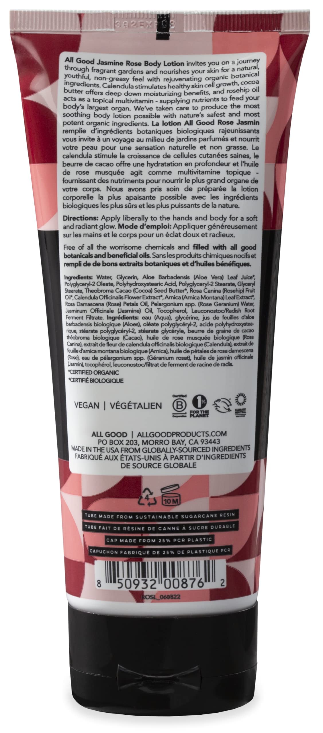 All Good Hand & Body Lotion - Moisturizing Organic Lotion for Dry Skin - Jasmine Oil, Cocoa Butter, Rosehip Oil, Arnica, Vitamin E - Non-Greasy Body Butter, 6 fl oz (3-pack, Jasmine Rose)