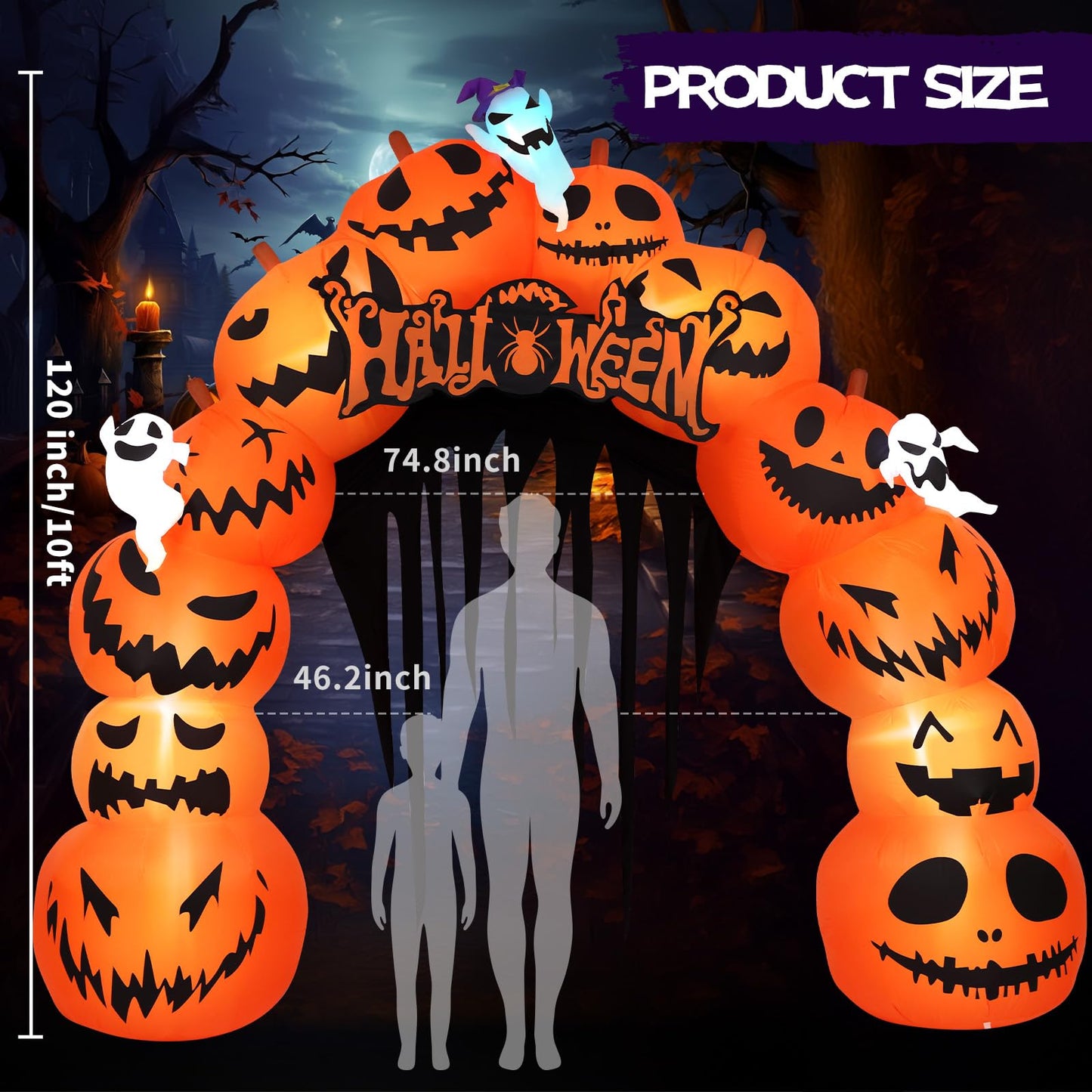 MGparty 10FT Halloween Inflatables Pumpkin Archway with LED Built-in Halloween Yard Decoration Blow Up Inflatable for Outdoor Indoor Garden Lawn (10Ft Pumpkin Archway)