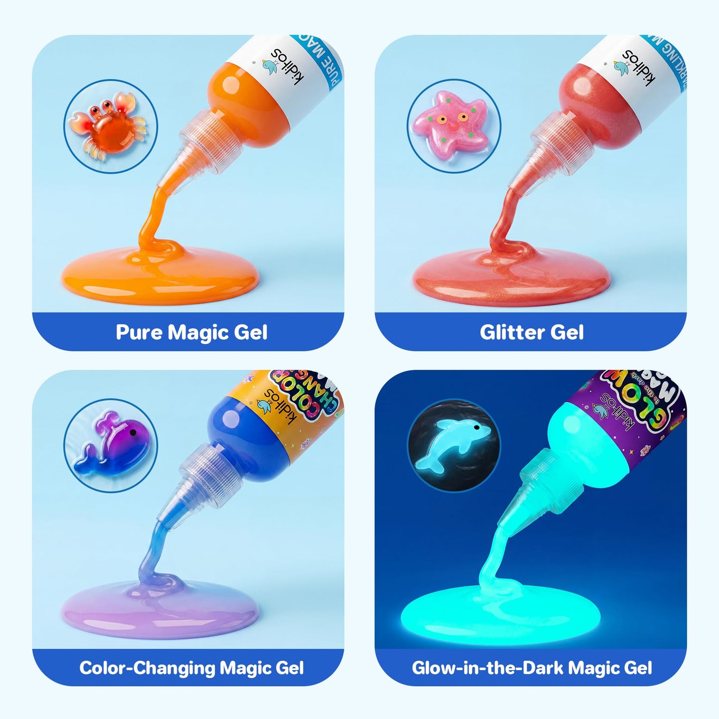 Kiditos Dinosaur Magic Water Elf Toy Kit–Squishies for Kids, 20 Gels & 10 Molds, Magic Gel Water Pets Sensory Toy, Fun DIY Craft Kit, Party Favors, Birthday for Kids Ages 3+