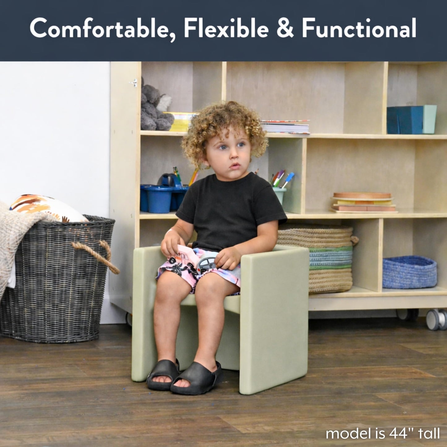 Children's Factory 3-in-1 Cube Chair for Kids, Flexible Seating Classroom Furniture, 1-Pack, Coastal Green