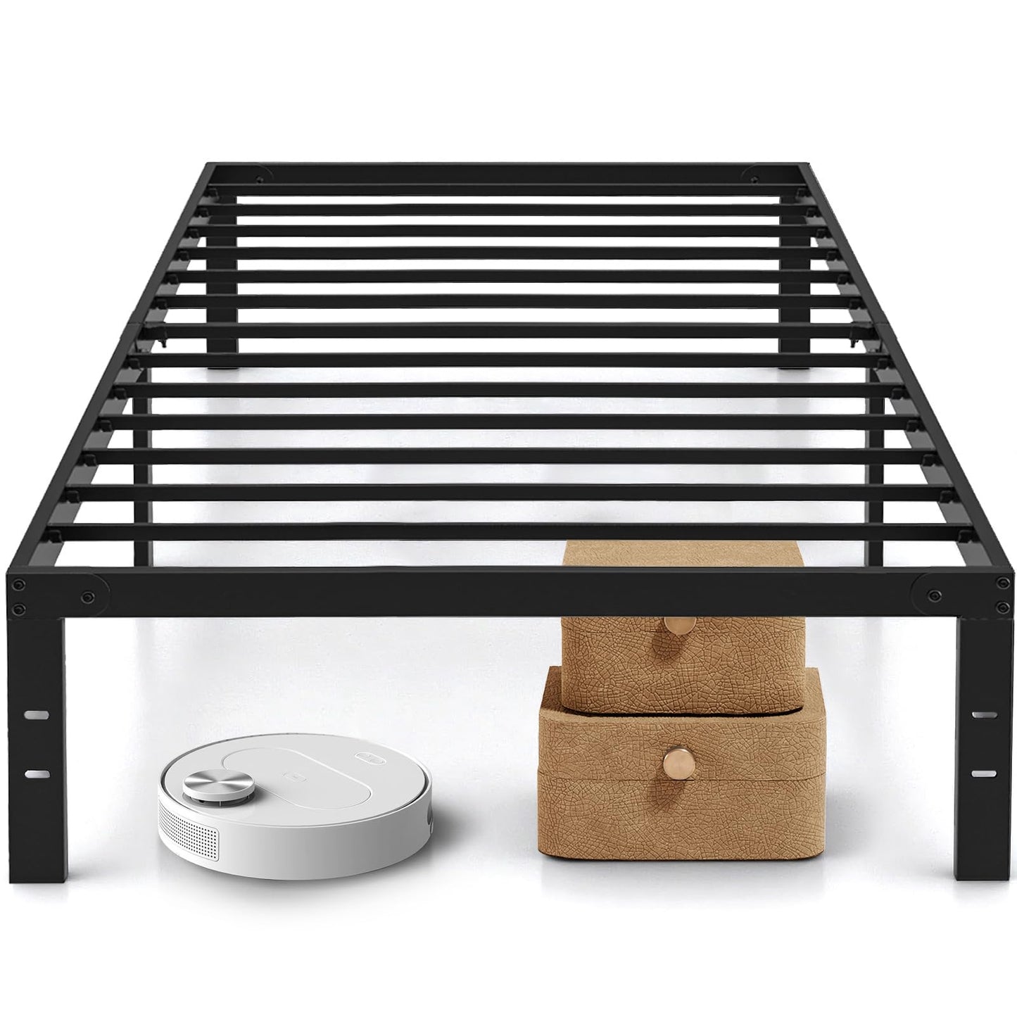 Twin Size Bed Frame, 14 Inch Metal Platform Bed Frames with Heavy Duty Steel Slat Support, No Box Spring Needed, Easy Assembly, Under Bed Storage