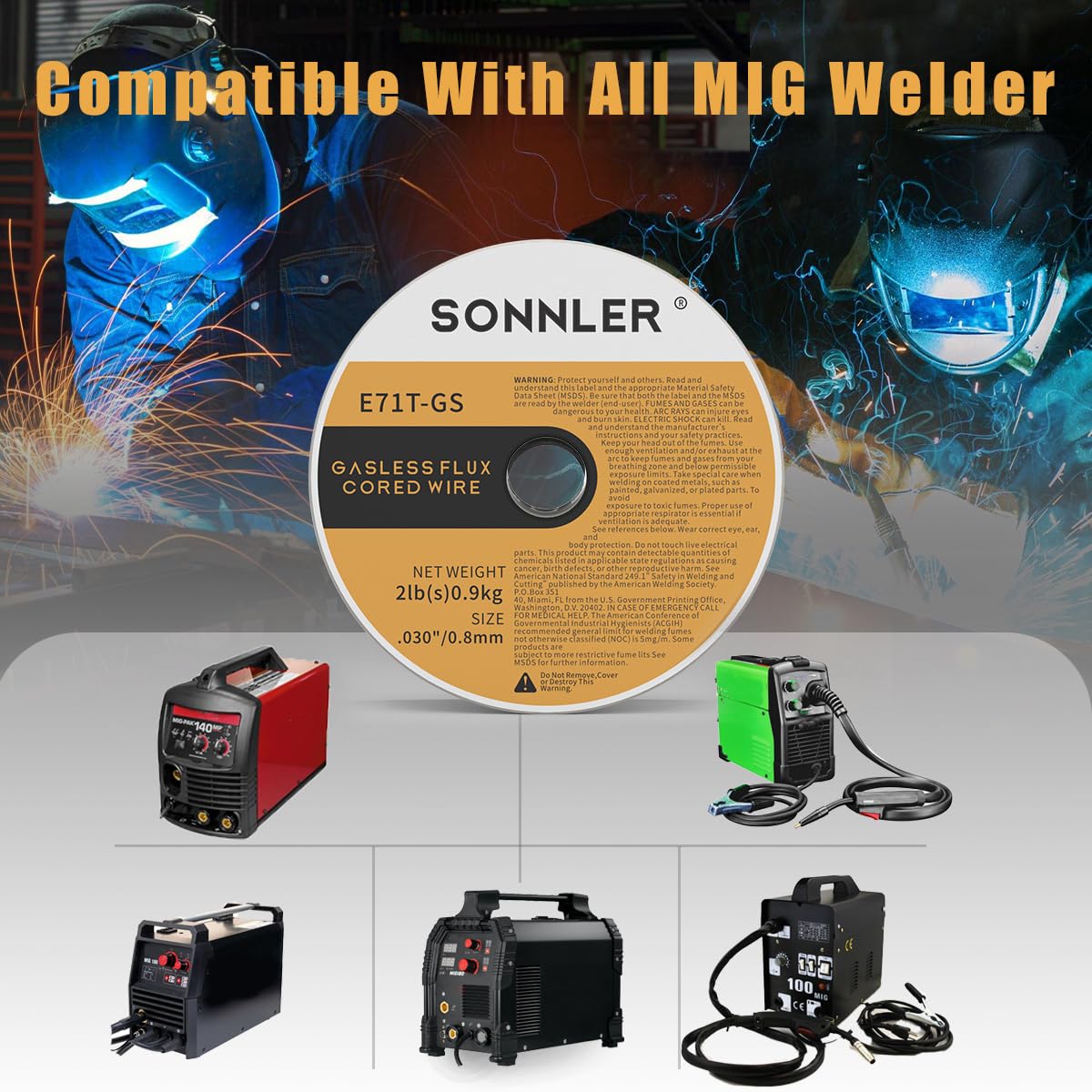 SONNLER .030 Flux Core Welding Wire, Mig Welding Wire, 2Lbs Low Splatter Mild Steel E71T-GS Wire Compatible With HF Fourney Harbor Welder(3 PACK)