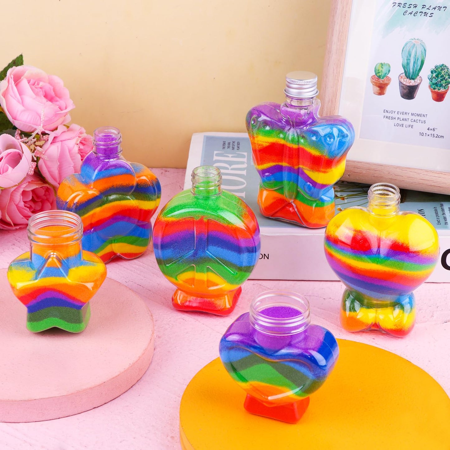 ZBHANSHUIS 60Pcs Sand Art Bottles 75ml Wave Shaped Plastic Bottles Plastic Sand Art Bottles DIY Colored Sand Bottle Kit Sand Art Activity Kit for DIY Art Activity Fun Party Supplies, Mix 6 Style