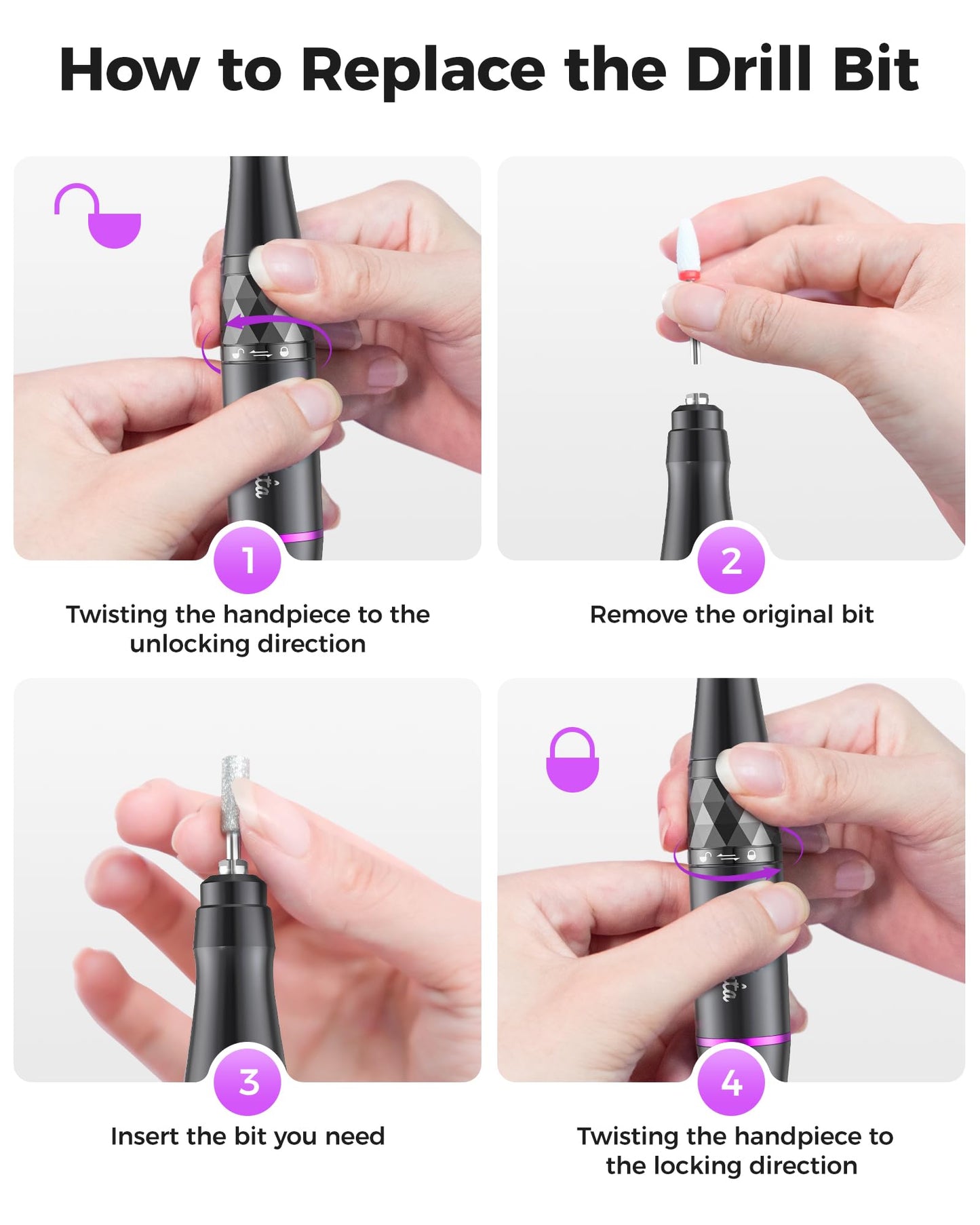 Yomanta Electric Nail Drill Professional Kit: 45,000 RPM USB Rechargeable Efile Nail Drill Nail File with 12 Bits for Polishing Gel/Acrylic Nails- Portable Manicure Tool Set for Salon/Home-Black
