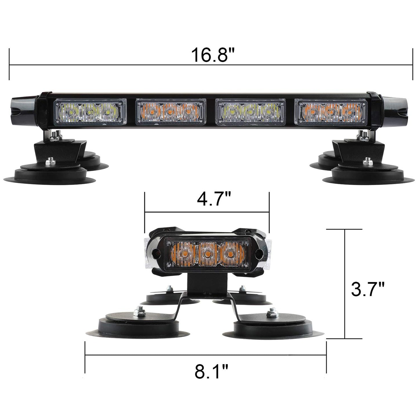 ASPL 16.8 Inch LED Strobe Flashing Light Bar, 26 Flashing Modes High Intensity Emergency Hazard Warning Beacon Lights with Magnetic Base for Car Trucks Trailer Roof Safety (Amber White Amber White)