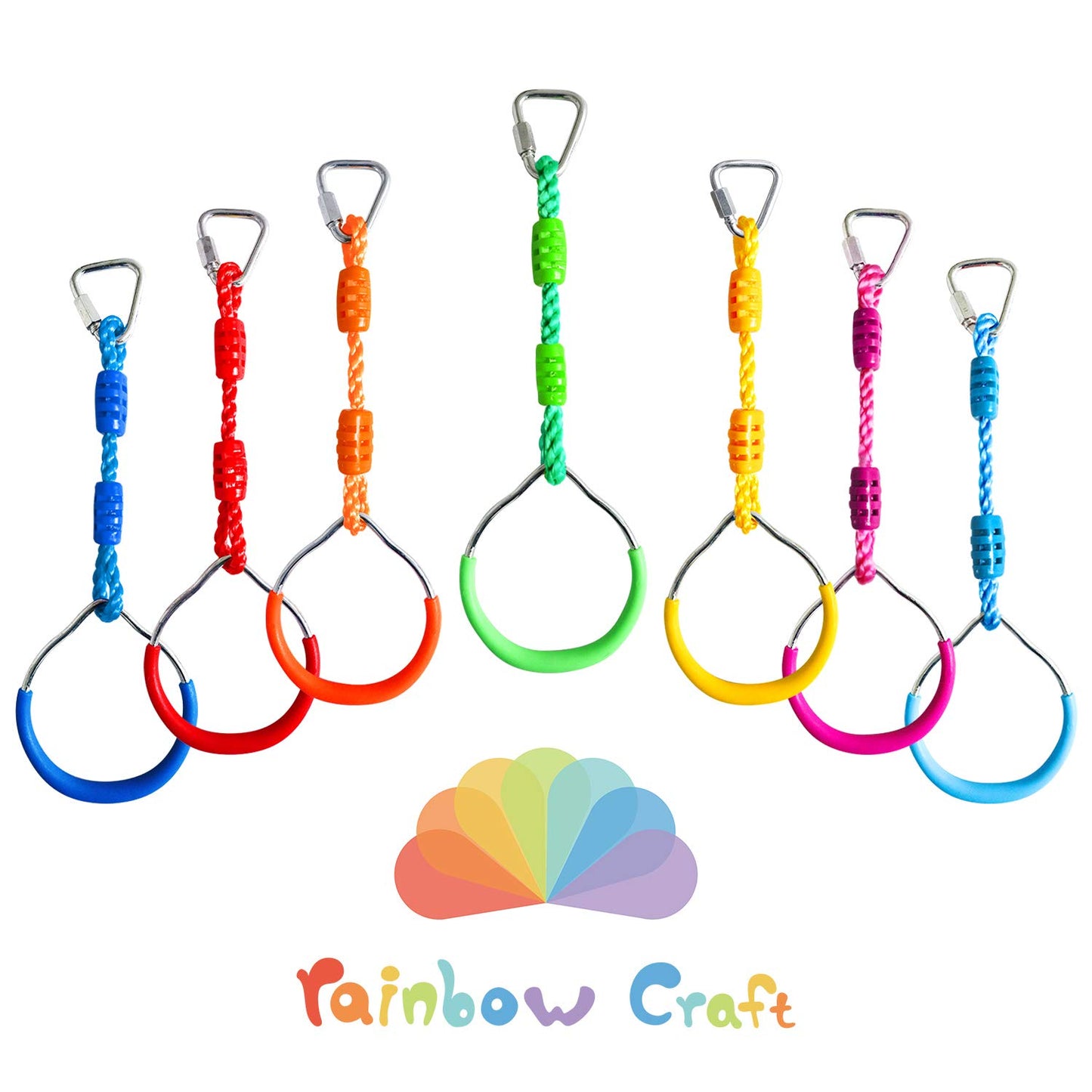 Rainbow Craft 7-Pack Colorful Ninja Rings - Gymnastic Ring, Swing Bar Ring, Monkey Rings for Backyard Ninja Warrior Obstacle Slackline Kits
