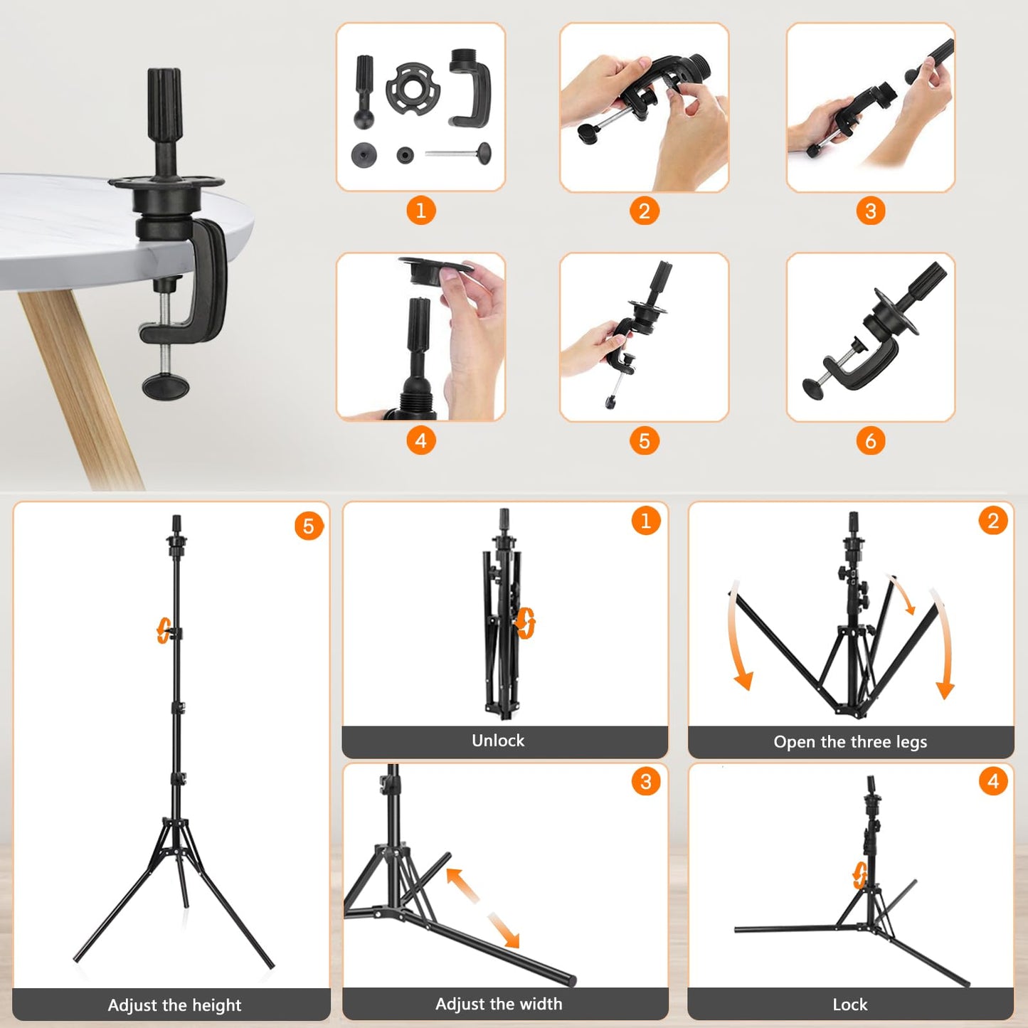 GHWMYD 22 Inch Canvas Wig Head Mannequin HeadWig Stand Tripod Manikin Canvas Head Set for Wigs Making Display Styling Head with Tripod Table Clamp Wig Caps Pins Set Hair Brush, Clips (Beige