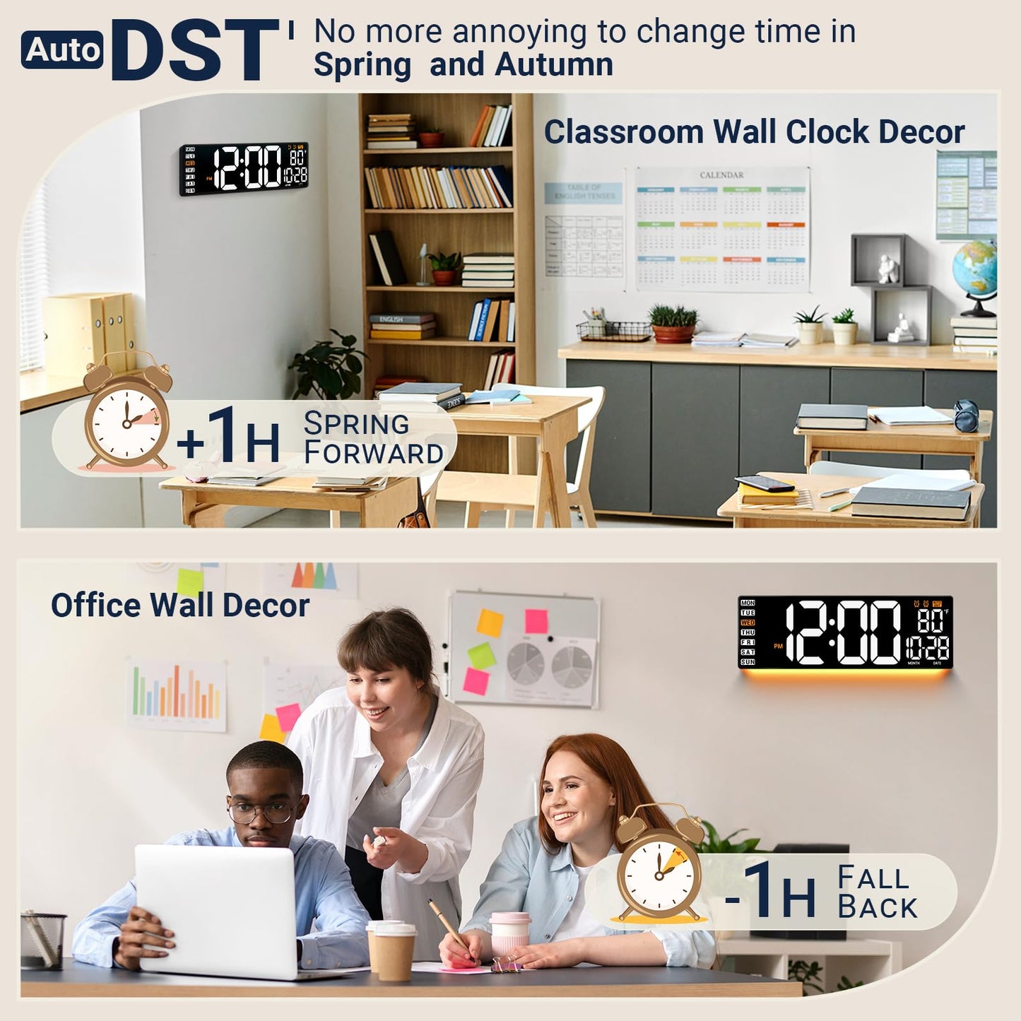 ANSOPER 16.5" Large Digital Wall Clock with Remote Control, Auto-Dimming LED Display with Date Temp, Big Number Wall Mount Decor Clock for Seniors, Classroom, Dorm, Home, Office, Gym White