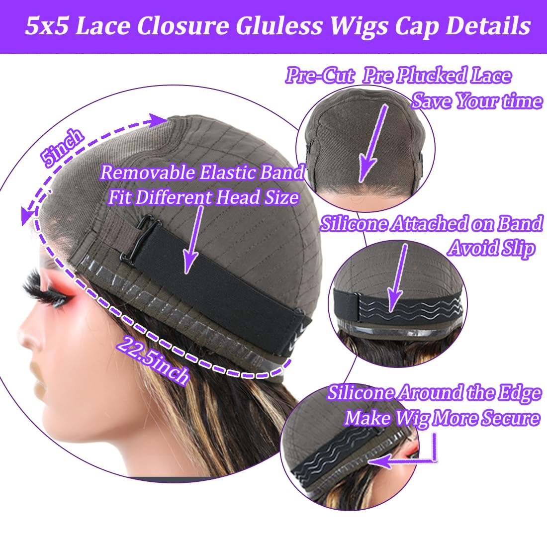 26 Inch Glueless Wigs Human Hair Pre Plucked Pre Cut Wear and Go 5x5 HD Lace Closure Wigs Human Hair Body Wave Wig P4/27 Honey Blonde Ombre Highlight Lace Front Wig Human Hair Wig 180% Density