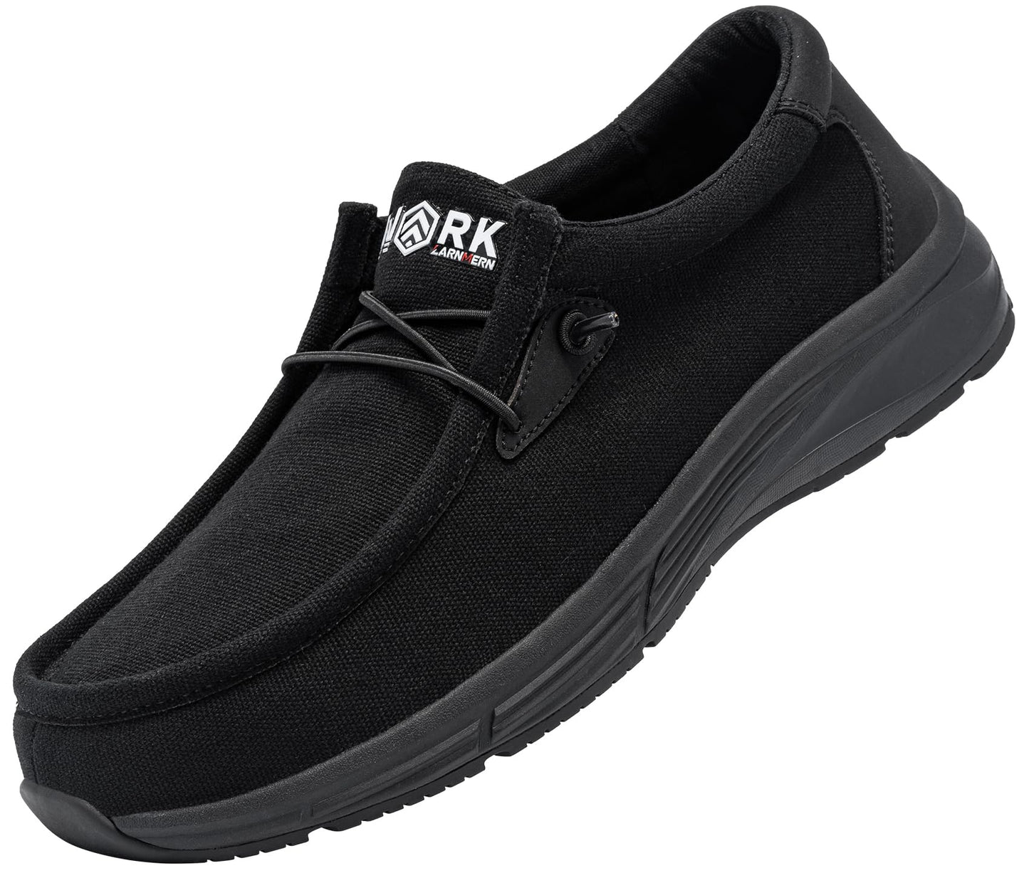 LARNMERN Men Slip On Work Shoes Non Slip Shoes Food Service Loafers Kitchen Chef Shoes Slip Resistant Memory Fishing Driver Boat Shoes Canvas Casual Walking Shoes /10.5US/Black