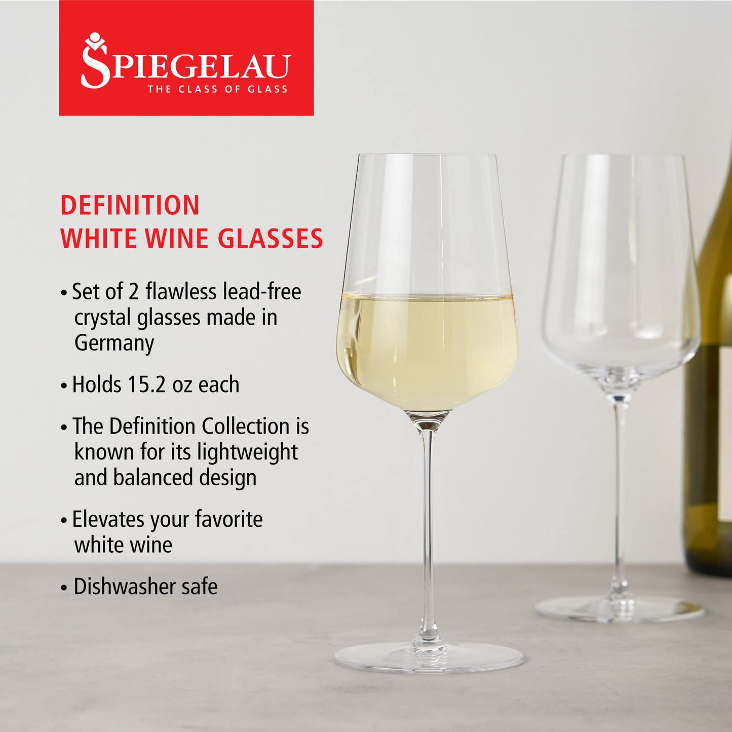 Spiegelau Definition Crystal White Wine Glasses, Sleek and Lightweight Design, Elegant Glassware for Wedding Gifts, Birthday Gifts, Home Bar, Hosting Essentials, 15.2 oz, Set of 2