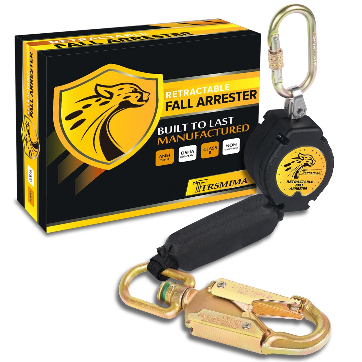 TRSMIMA Fall Protection Retractable Lanyard - 6FT Construction Self-Retracting Lanyard Fall Arrest Safety Roofing Heavy Duty Leading Positioning ANSI OSHA Class B