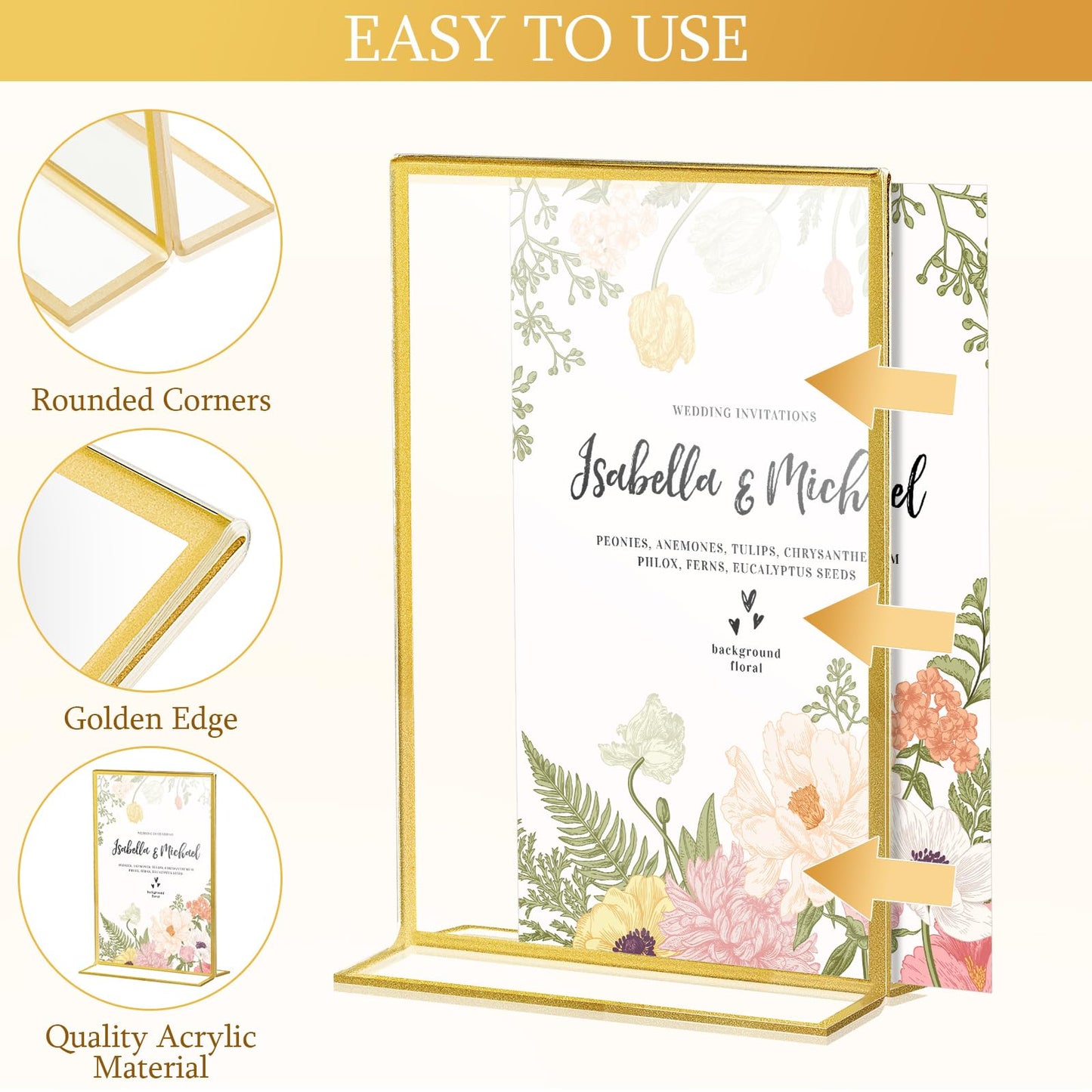 Hoteam 24 Pack 4 x 6/6 x 4 Clear Acrylic Sign Holder with Gold Border, Gold Picture Frame, Double Sided Wedding Table Number, Acrylic Menu Stands for Wedding Table, Restaurant Sign, Photos Display