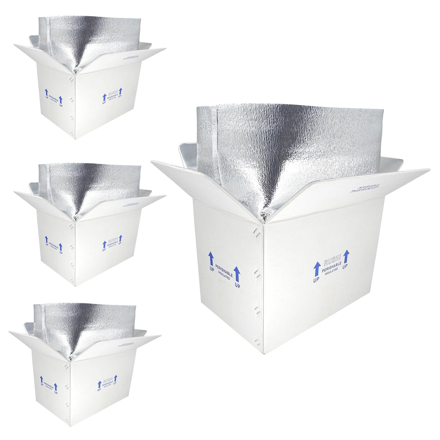 15x10x11" Insulated Shipping Box, Perishable Cooler for Frozen Food Styrofoam Boxes for Cold Shipping Perishables Packaging Insulated Carton with Aluminum Foil Liner Bag, 4 Pack