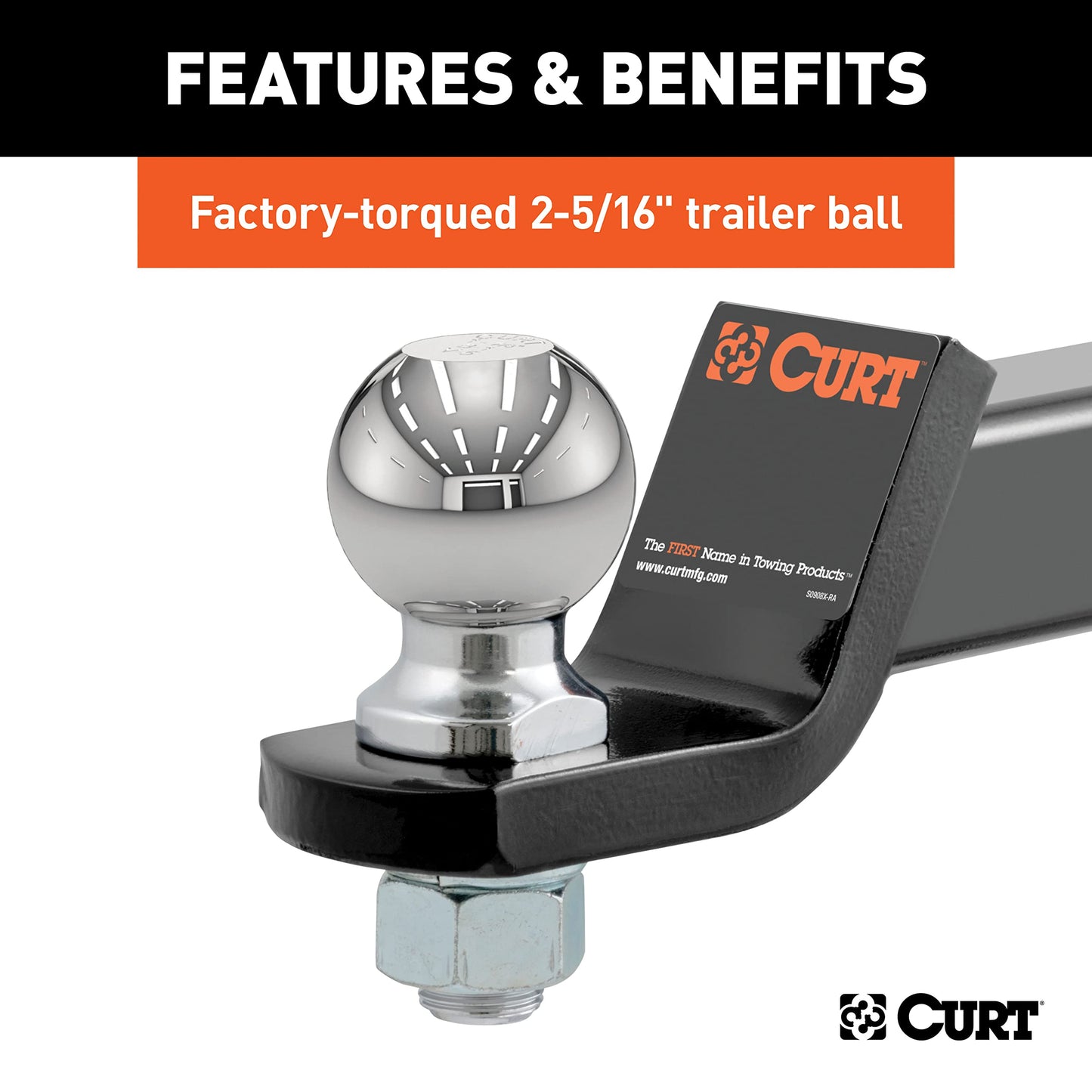 CURT 45041 Trailer Hitch Mount with 2-5/16-Inch Ball & Pin, Fits 2-Inch Receiver, 7,500 lbs, 2-In Drop, Gloss Black Powder Coat