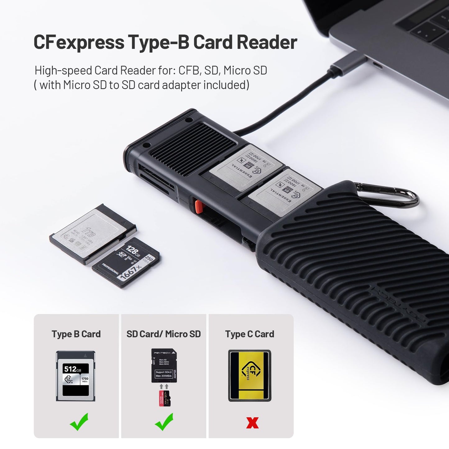 PGYTECH Createmate CFexpress Type B Card Reader Case USB 3.2 Gen 2 10Gbps SD Card Reader for Photographers