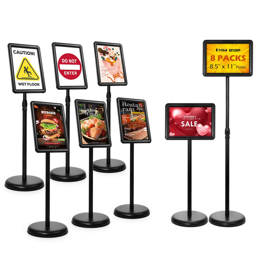 Dyna-Living Sign Stands for Display 8.5 x 11 Inch, 8 Packs Adjustable Sign Holder Stands, Pedestal Sign Holder with Heavy Duty Base for Sign Standing Display, 360° Rotation Floor Standing Sign Holder