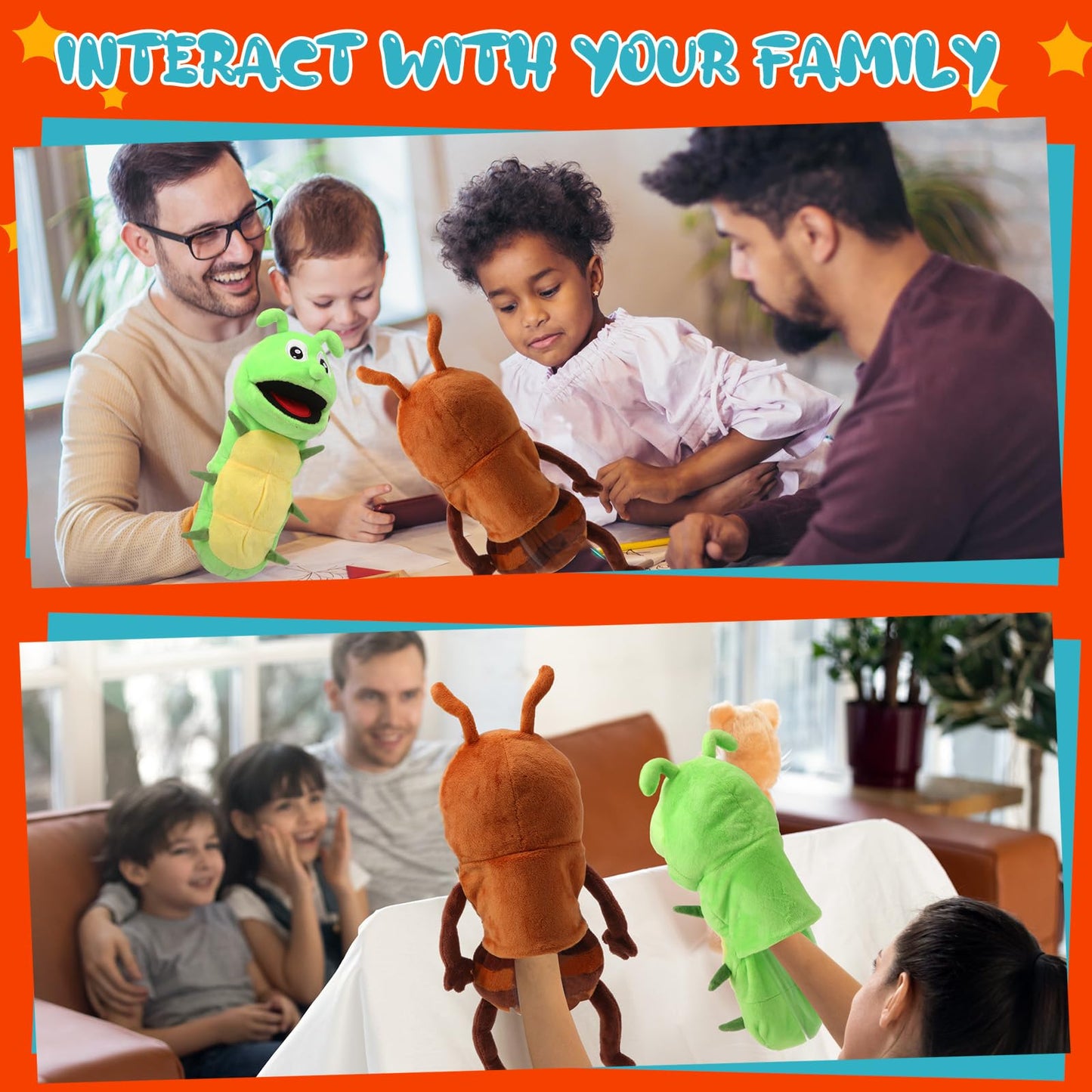 Lenwen 6 Pcs Animal Hand Puppets Bulk 10 Inches Living Realistic Toddler Plush Puppets with Working Mouth for Kids Storytelling Imaginative Role Play Show Game Birthday Party Gifts(Insect)
