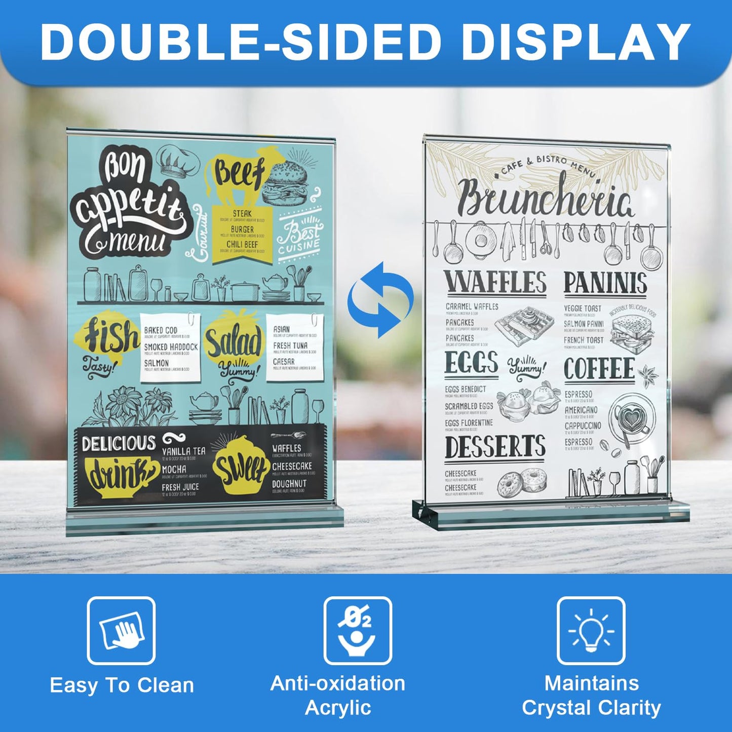 Dynta 24 Pack Acrylic Sign Holder 8.5 x 11 Inches Clear Double Sided Vertical Table Sign Holder Document Menu Flyer Holder T Shape Display Stand for Office Stores Restaurants Wedding Party