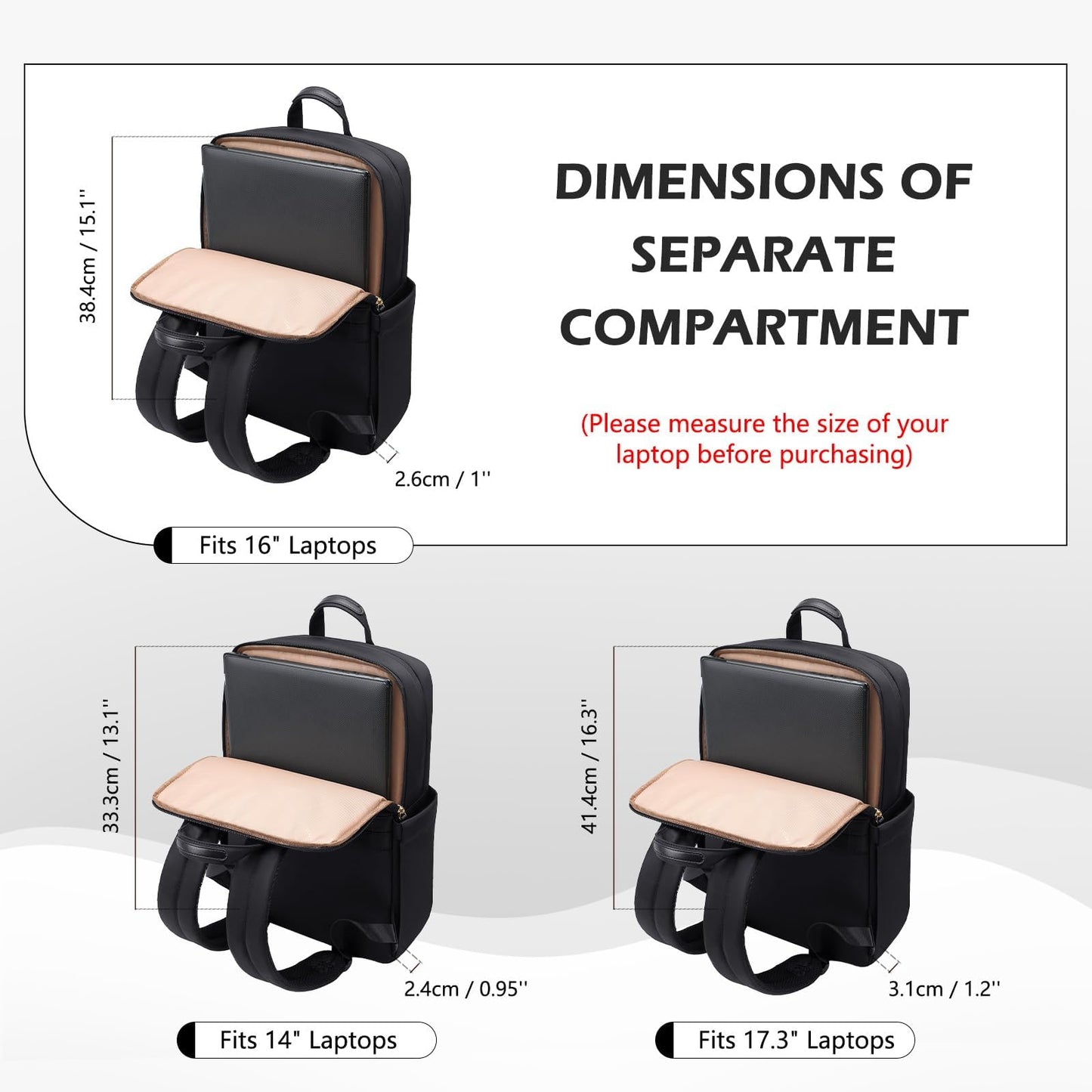 GOLF QUALITY Slim Laptop Backpack for Women, Lightweight Business Backpack for Women Computer Bag Purse for Commuting, Fit 16 Inch, Black