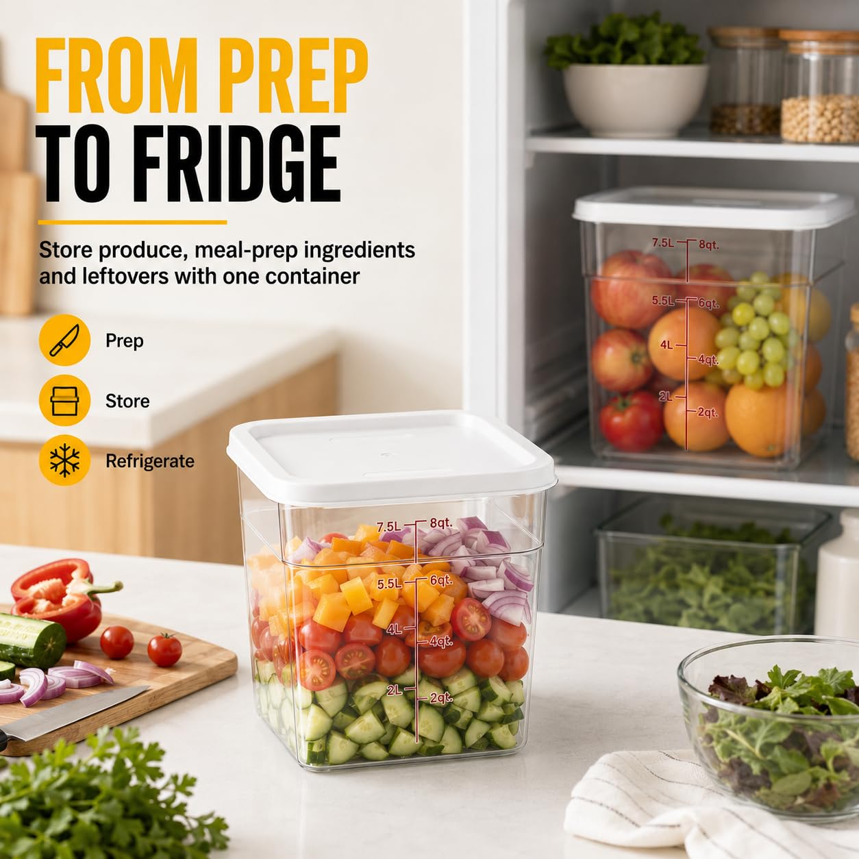 2 Pack 8Qt Clear Food Storage Containers with Lids – BPA-Free Stackable Kitchen Organizer for Pantry, Fruits, Vegetables, Meal Prep & Dough Proofing