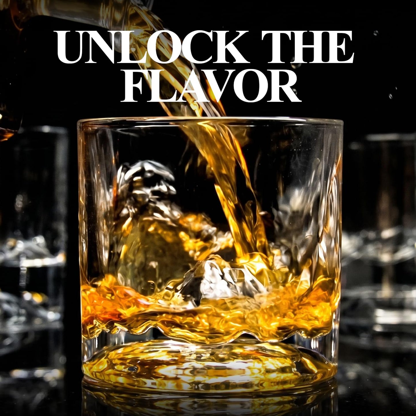 LIITON Fathers Day Whiskey Glasses for Dad, American Peaks Set of 4, Thick Heavy Crystal 3D Mountain Bourbon & Cocktail Glasses, Chills 18 Seconds Without Ice, 10 oz