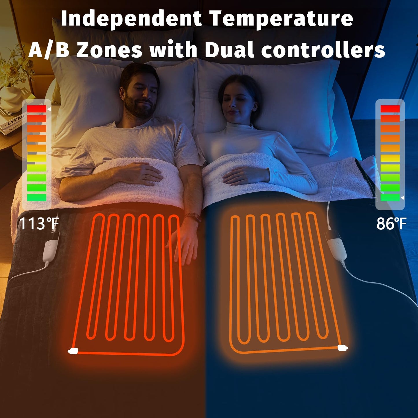 Heated Electric Blanket Queen Size - 84" x 90" Heating Blanket with Dual Control, 10 Heating Levels & 8 Hours Auto Off, Soft Warm Flannel Blanket, Christmas Birthday Gifts for Senior Grandma