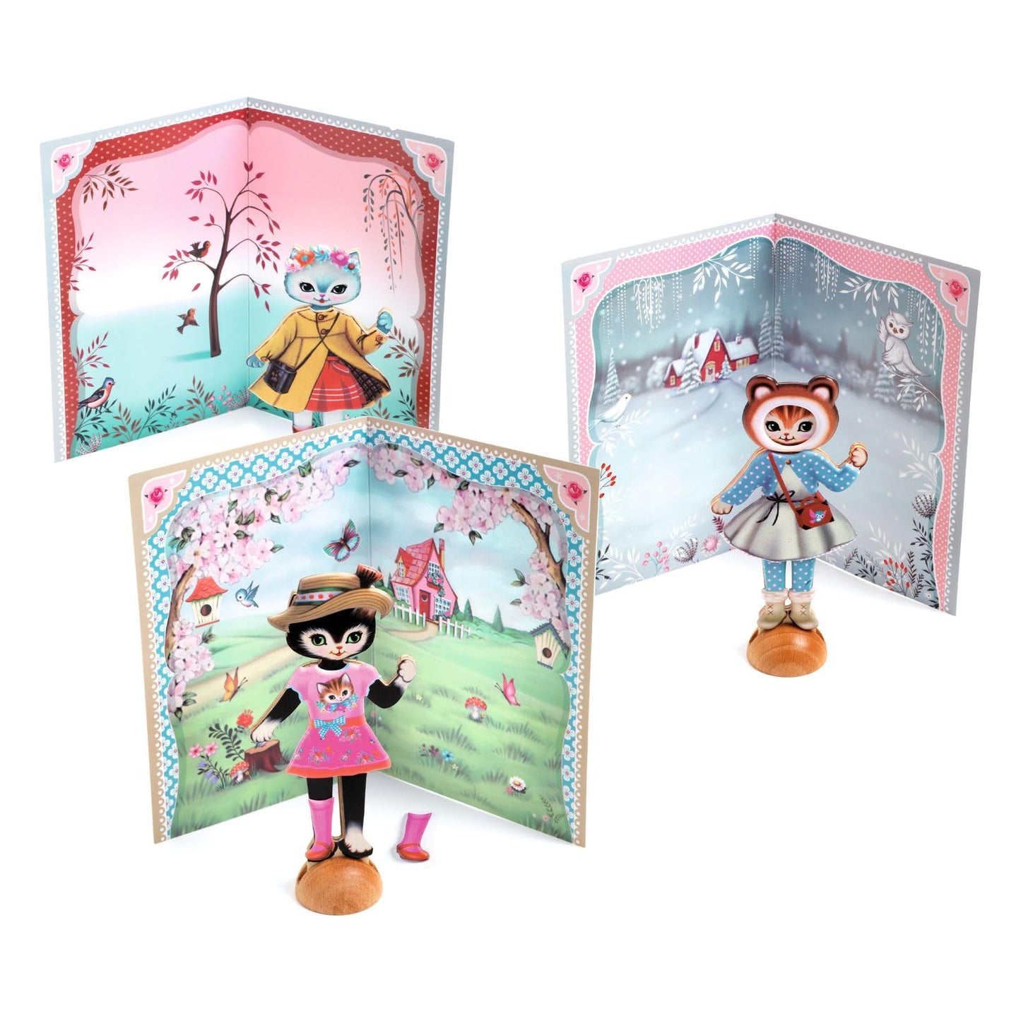 Djeco Dress-Up Stickers - Wooden Cats & Stickers - Fashion Play for Kids 3+