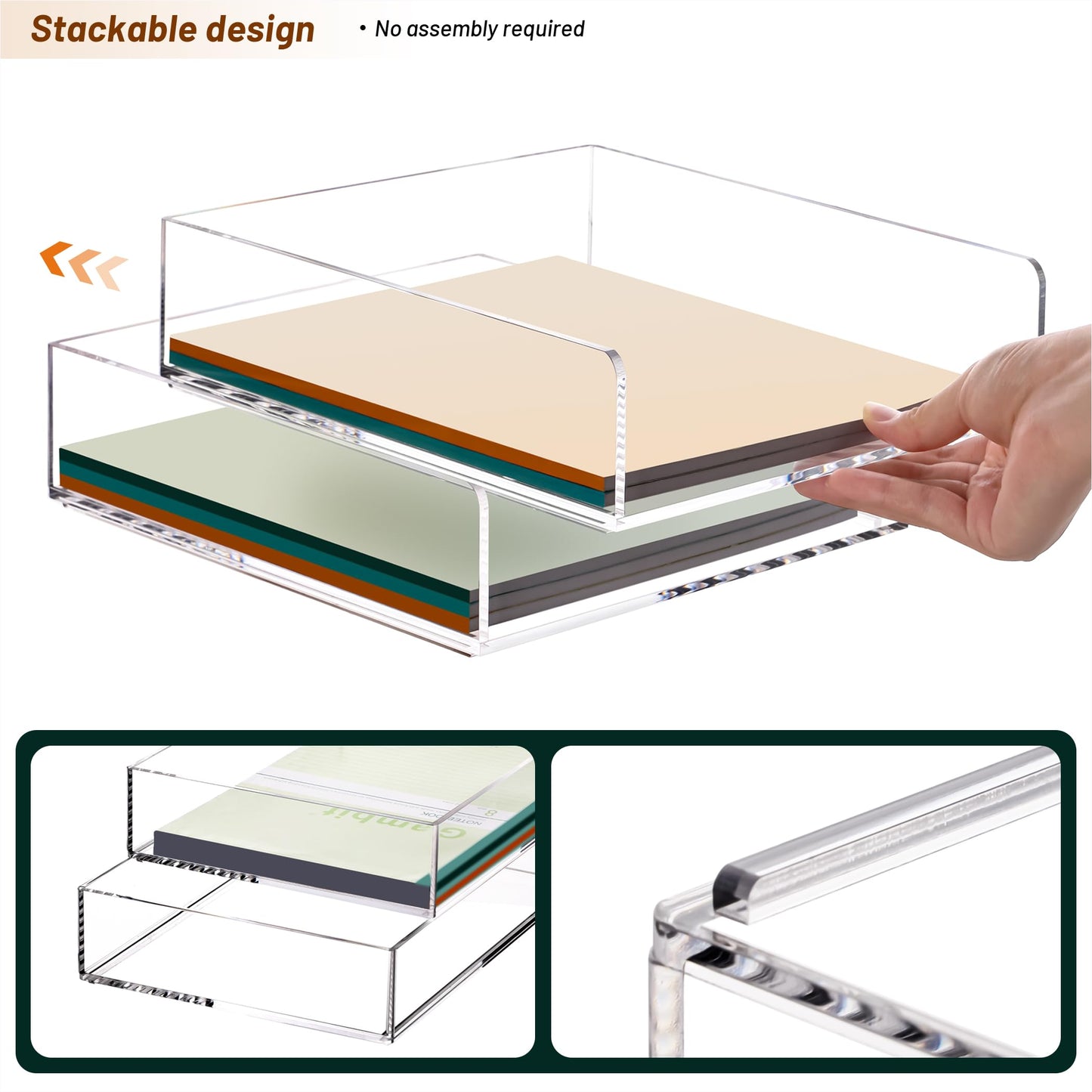 HeZone Paper Organizer Letter Tray, Clear Acrylic Paper Tray, School Teacher Office Supplies Organization, Stackable Desk File Organizer, Classroom Decor and Accessories-2 Pack…