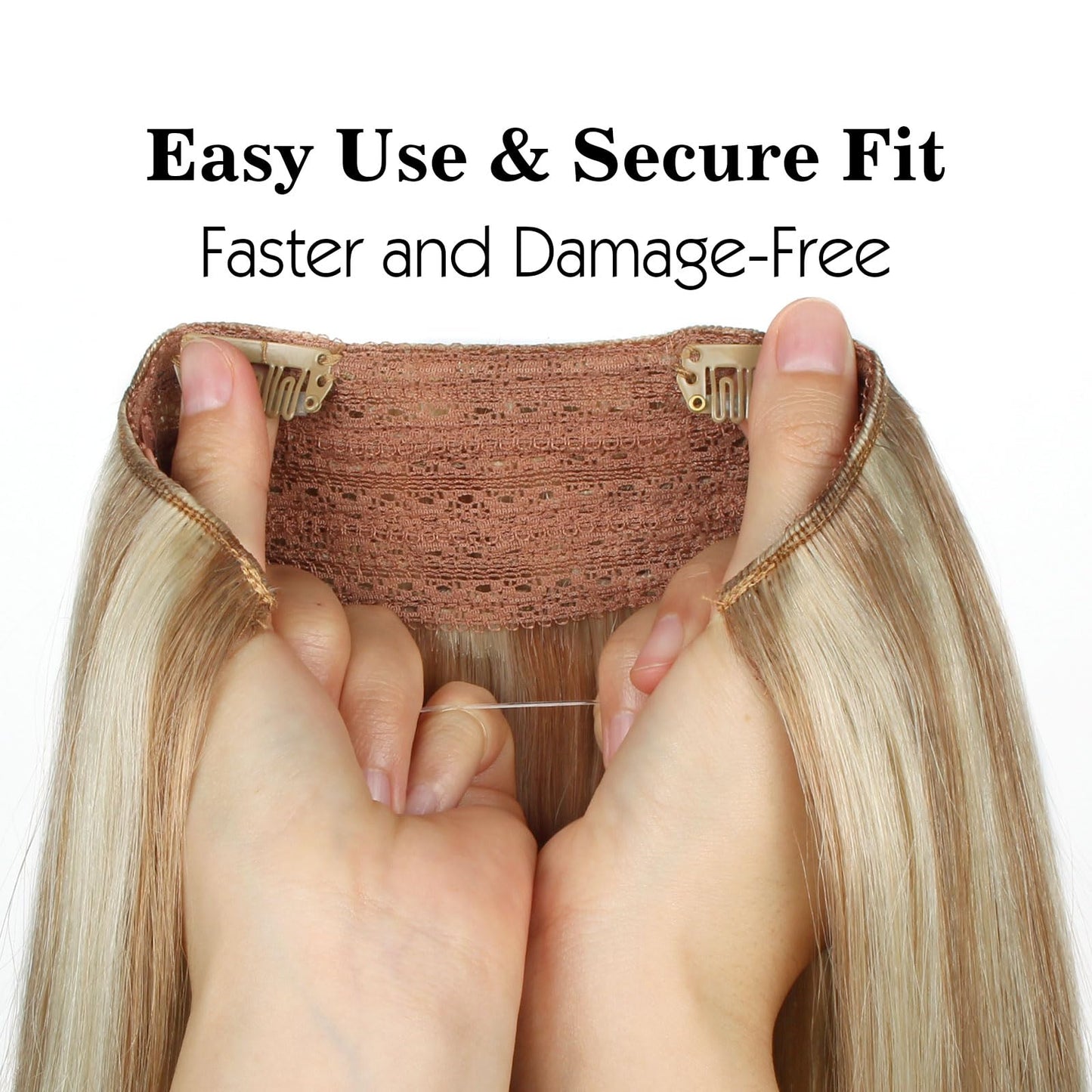 Sassina Invisible Wire Hair Extensions Real Human Hair with Transparent Wire Adjustable Size Secure Clips Natural Straight Secret Miracle Hairpiece, Highlight P8-60 16 Inch 80 Gram