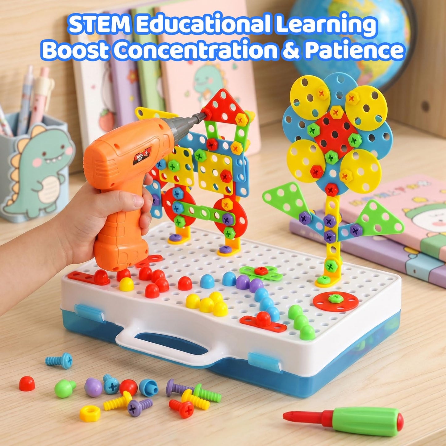 224 Piece STEM Building Set for Kids, Mosaic Drill Set Creative Puzzle Toy for Boys and Girls 4 5 6 7 8 Years Old, Design Drill Game Puzzle Block for Preschool Children Gift