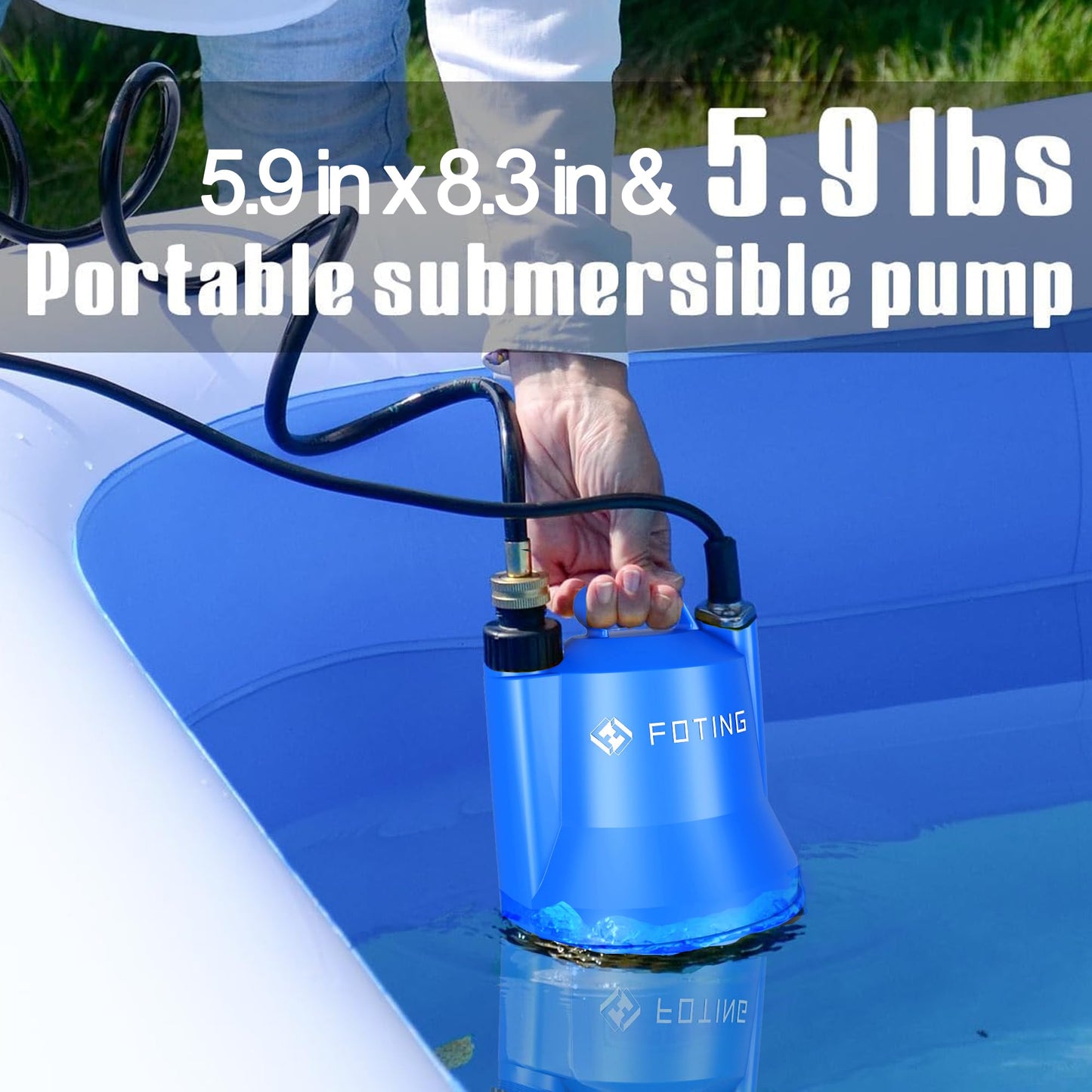 FOTING Submersible Water Pump - 1/4HP Utility Pump - 1676GPH Thermoplastic Electric Portable Transfer Water Pump - 25-Foot Cord for Pool, Tub, Garden, Pond Draining