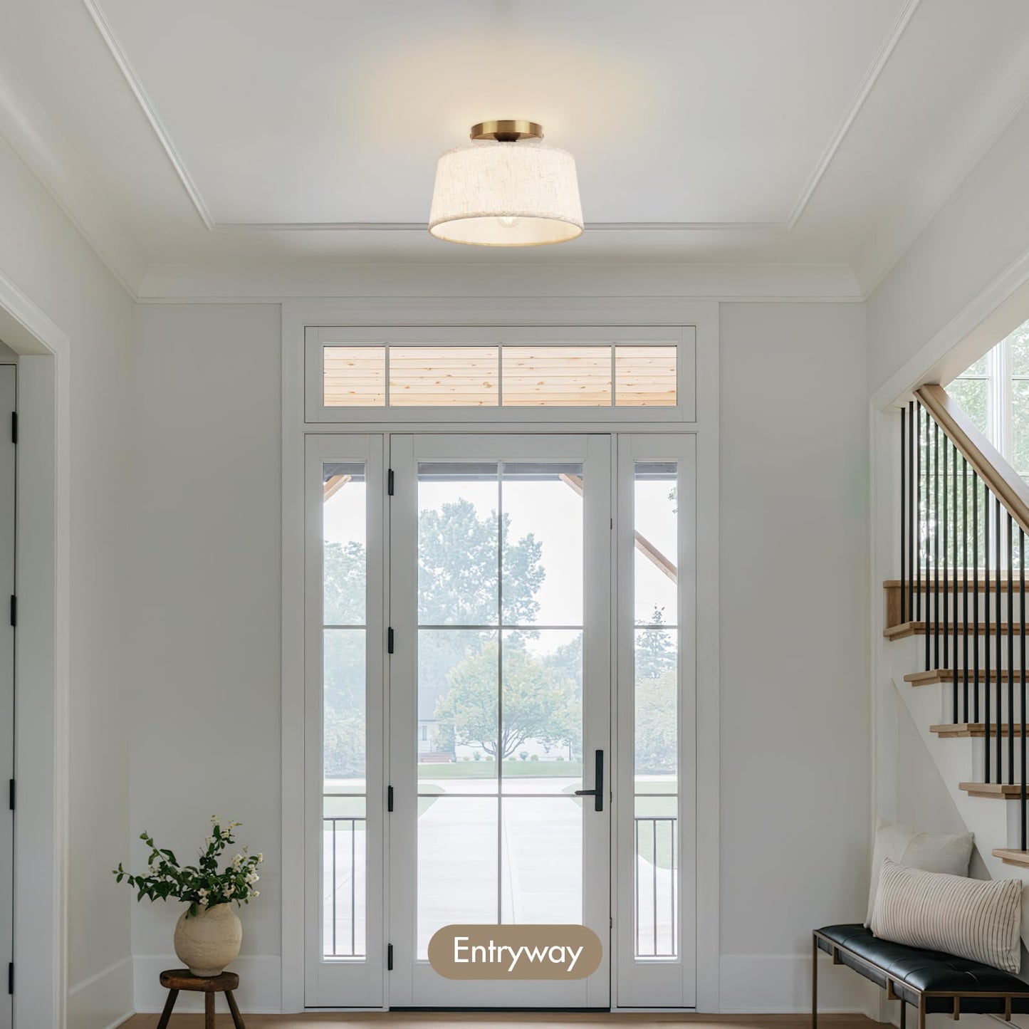 HILUXIA 2P Modern Ceiling Light Fixture, 10 Inch Semi Flush Mount Lamp with Linen Shade, E26 Base, Gold for Kitchen Bedroom Hallway Closet Entryway Room Small Spaces, 2 Pack