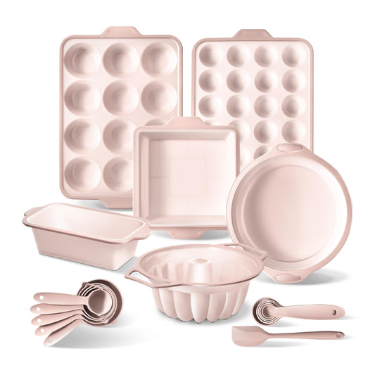 COOK WITH COLOR 17 Pc. Silicone Baking Pan Set - Non-Stick & Easy Clean Silicone Muffin Pans for Baking with Sturdy Metal Frame for Stability, Flexible Cake Molds, Includes Measuring Cups and Spoons