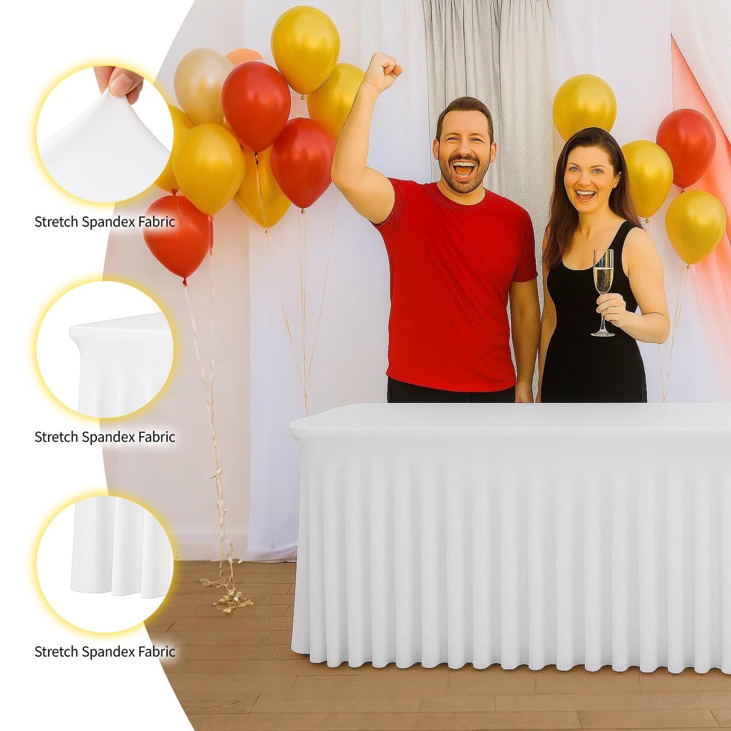 Deep Dream 2 Pack White Spandex Table Covers 6 Foot, Fitted Stretch Tableclothes 30x72 Inch, Wrinkle Free 6FT Fitted Table Clothes with Skirt for Party, Banquet, Wedding and Events